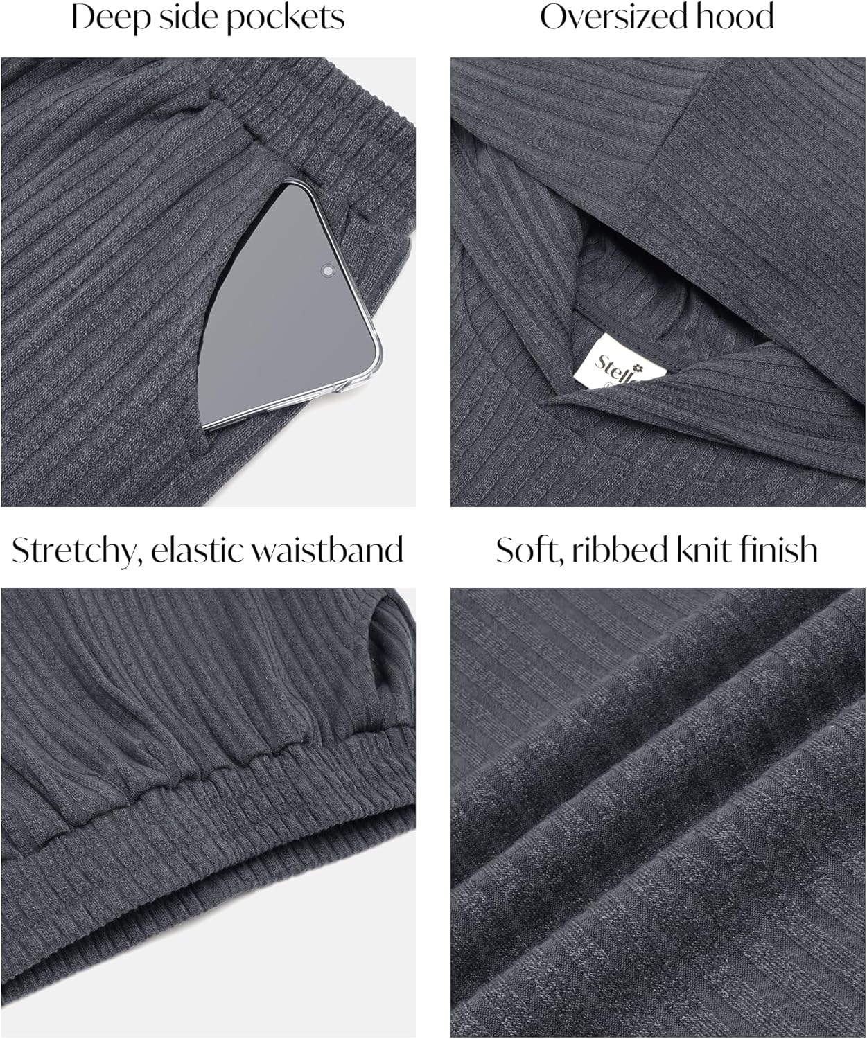 Stelle Girls Clothes 2 Piece Fall Outfits Lounge Set Long Sleeve Pullover Hoodie Wide Leg Sweatpants Teen Ribbed Tracksuit - Image 6