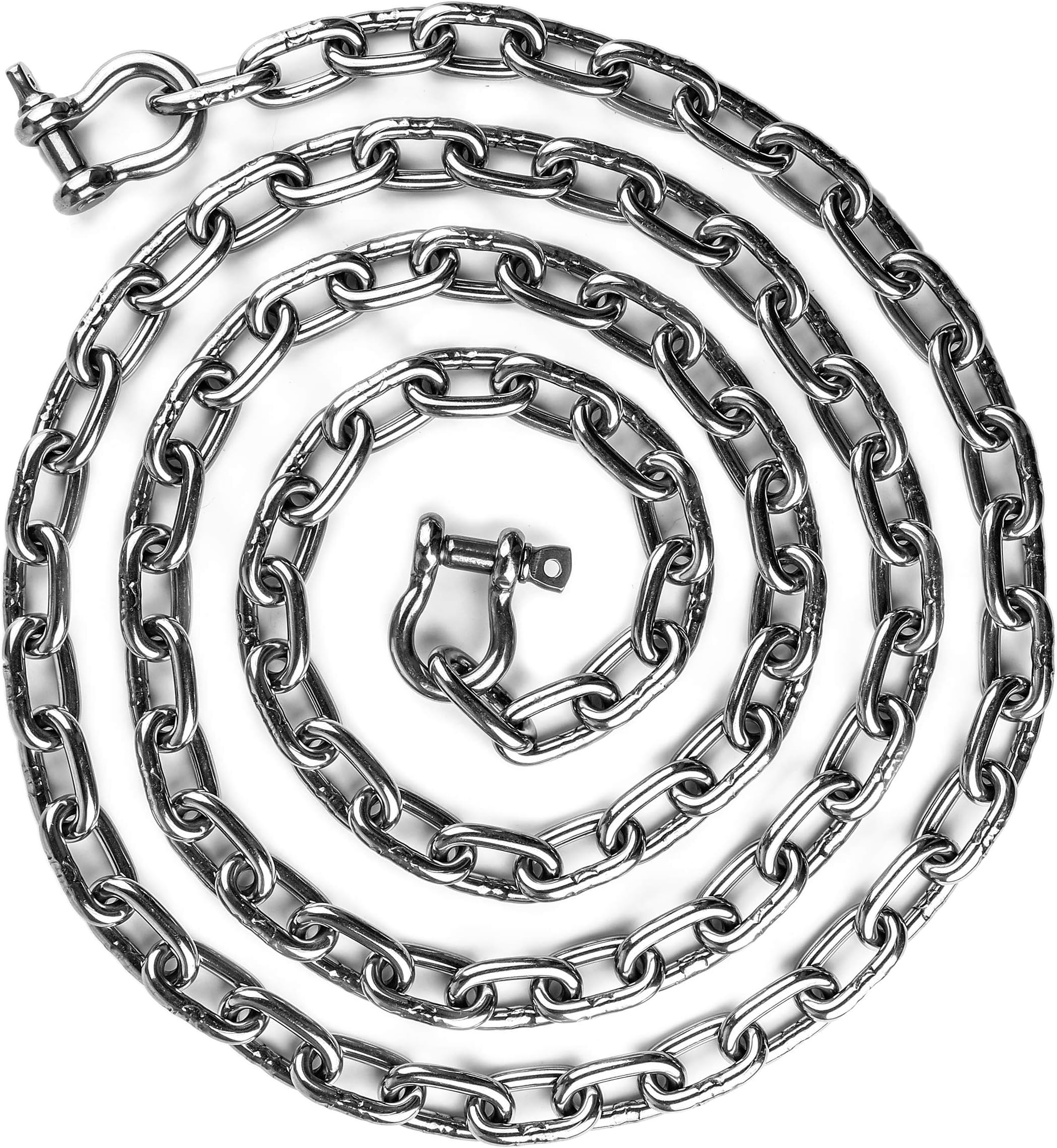 10 Foot Stainless Steel 316 Anchor Chain 5/16" by 10 Foot Long with 2 Stainless Steel Shackles Min. Break Load 7,600 LBS