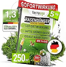TerraUno Lawn Fertiliser Spring/Summer I Instant Effect for Juicy Green I 5 kg for 250 m² I Healthy Lawn Displaces Moss and Weeds I NPK Fertiliser Lawn I Against Dry Stress I For the Spreader