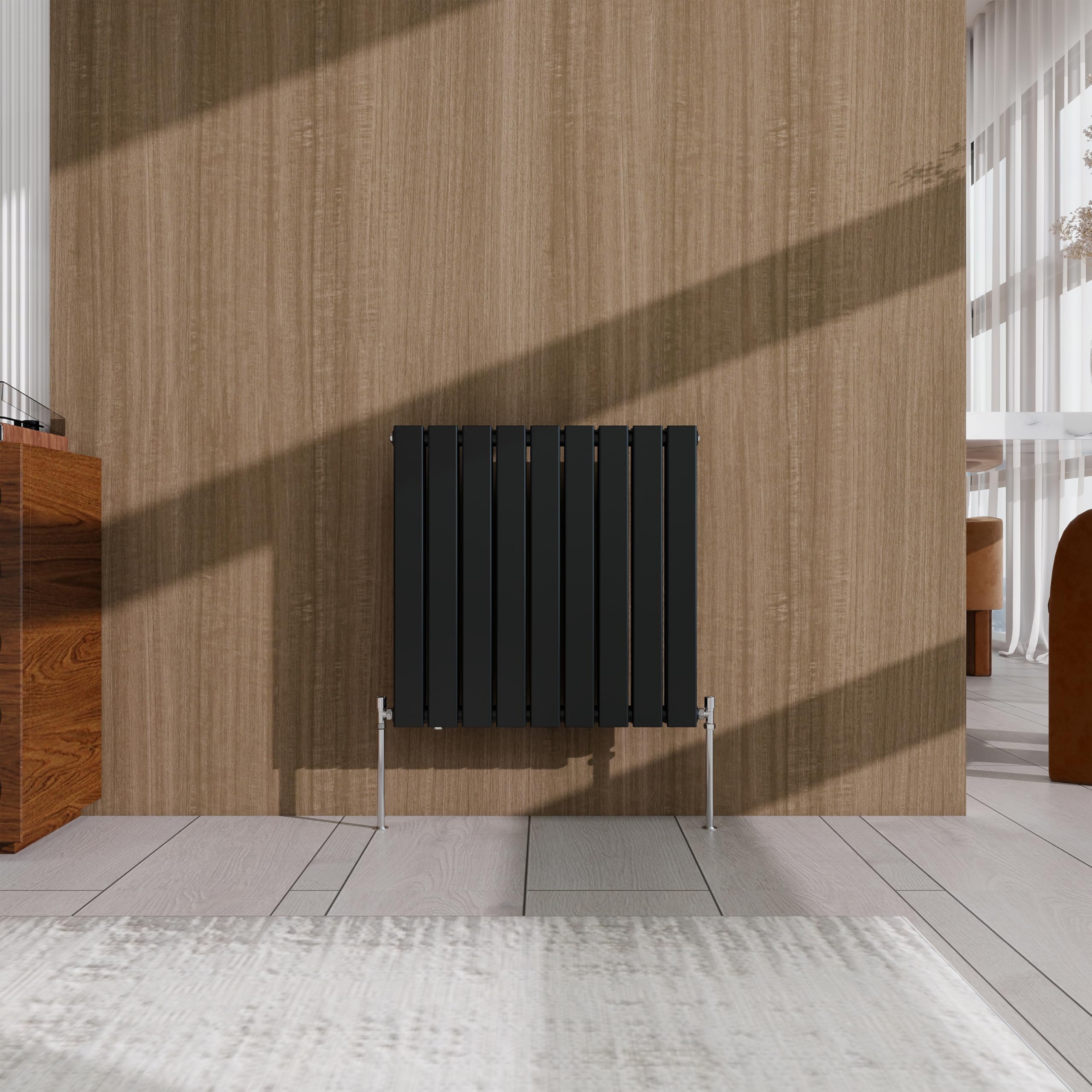 Black Horizontal Designer Radiator – 600×612mm Double Panel Flat – Modern Central Heating Bathroom Radiator