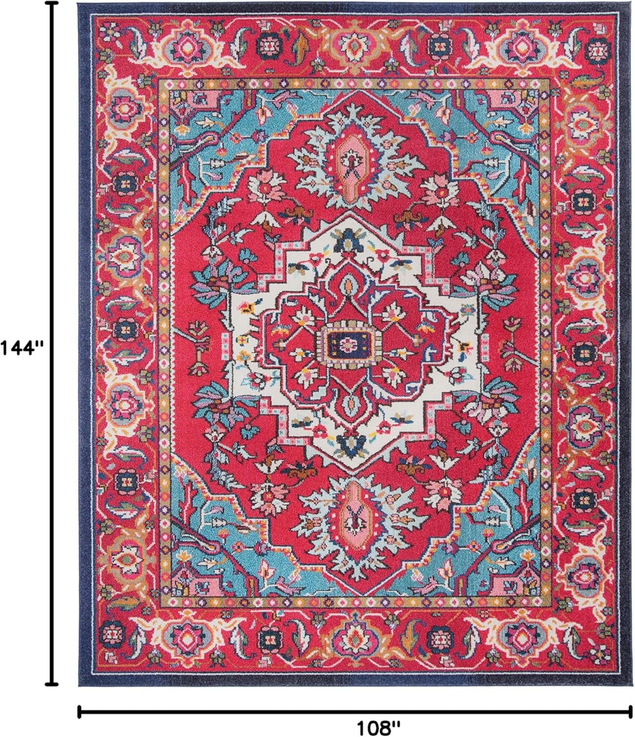 SAFAVIEH Monaco Collection Area Rug - 9' x 12', Red & Turquoise, Boho Oriental Medallion Design, Non-Shedding & Easy Care, Ideal for High Traffic Areas in Living Room, Bedroom (MNC207C)