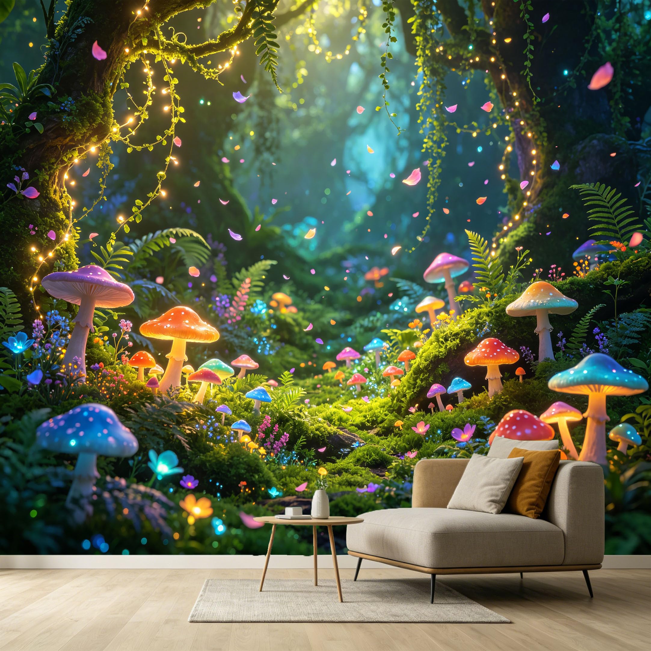 Custom Size Wall Murals Enchanted Forest Botanical Fantasy Glowing Mushrooms Bioluminescent Nature 3D SelfAdhesive Wall Fabric Removable Large Wallpaper for Photo Living Room
