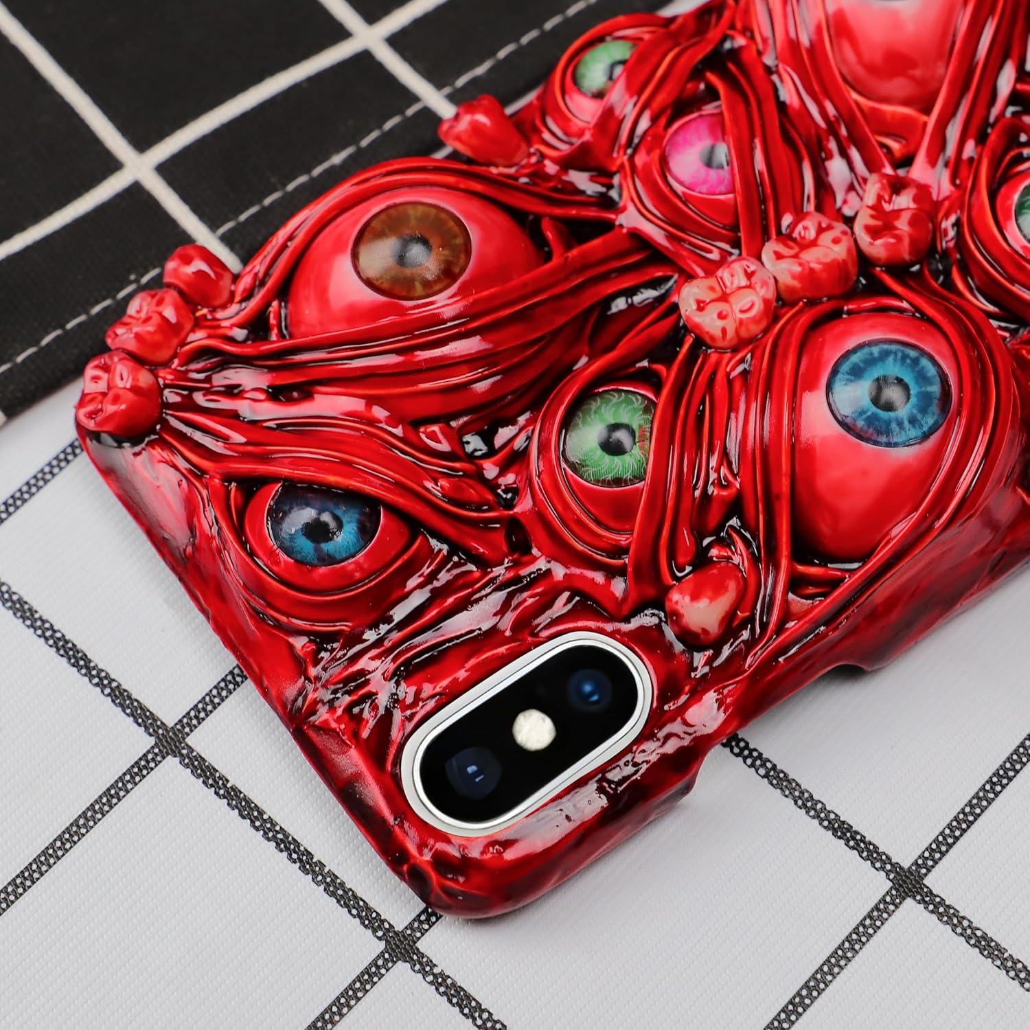 Gothic Horror Phone Case Compatible with iPhone Xs MAX Gothic Scary Halloween Creepy 3D Eyes Blood Teeth Phone Cases Red