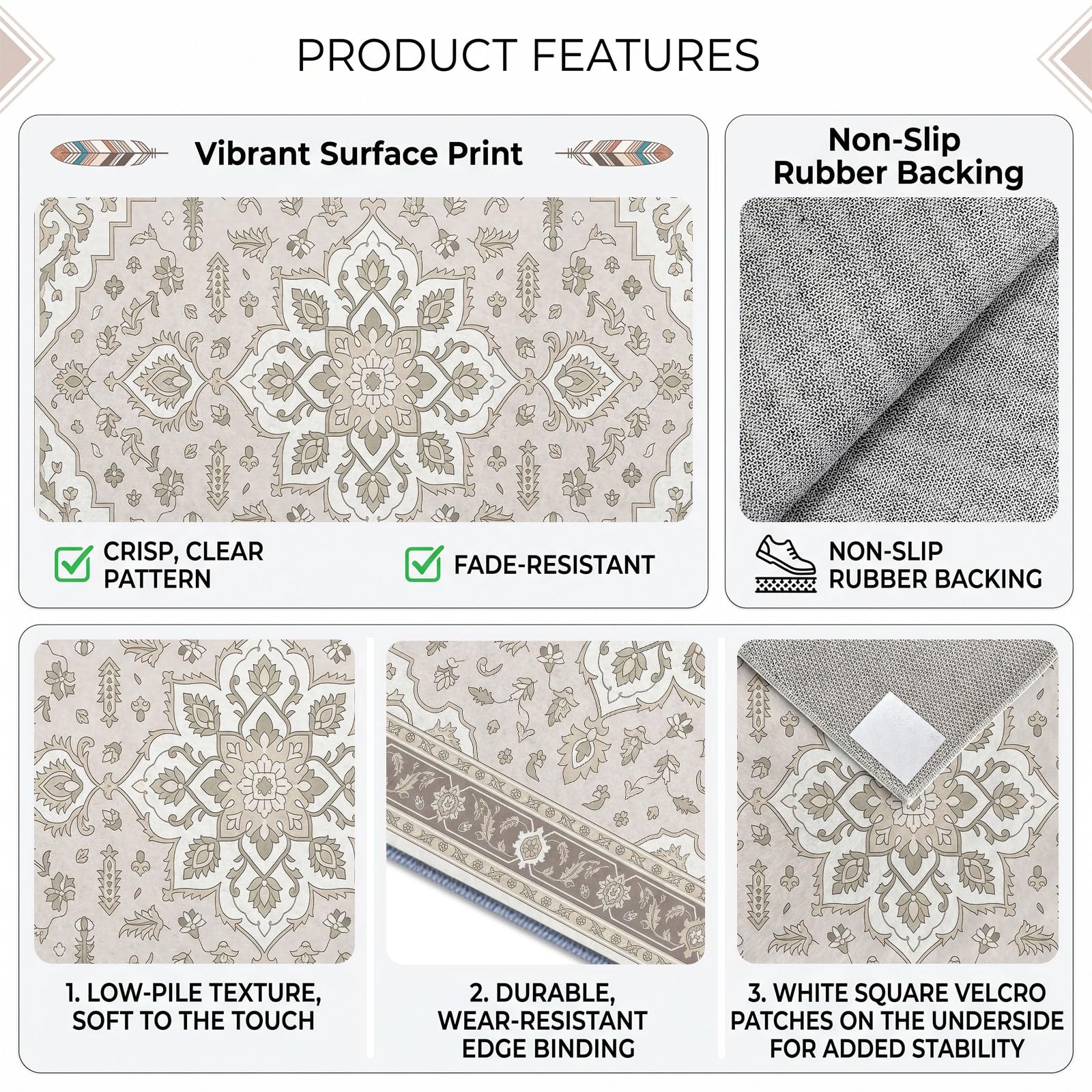 Générique Médaillon Floral Crème Tapis Poils Ras 120x170 cm