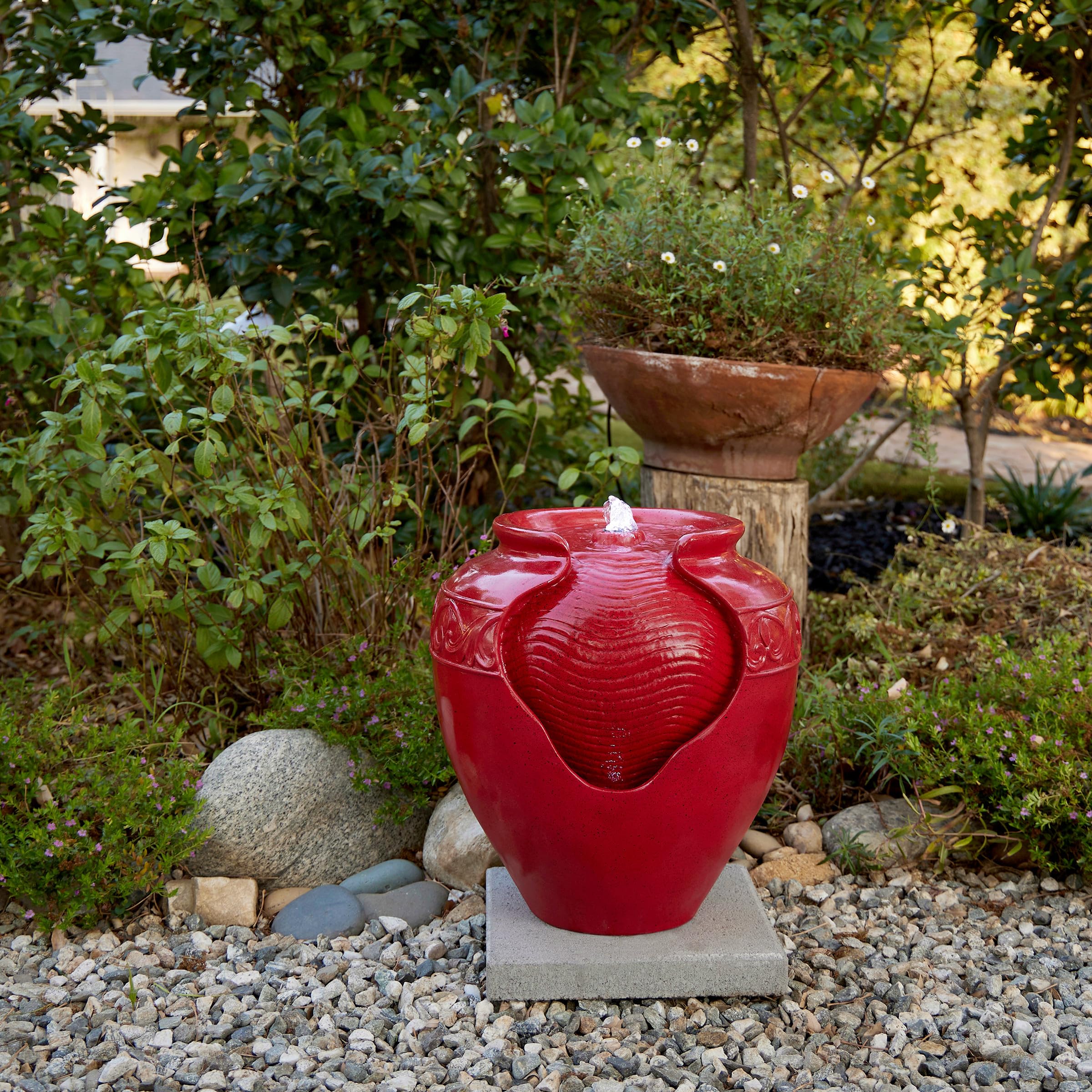 Alpine Corporation TVH214RD Indoor/Outdoor Tabletop Cherry Vase Water Fountain, Vintage Bright Vase Garden Fountain 17", Red