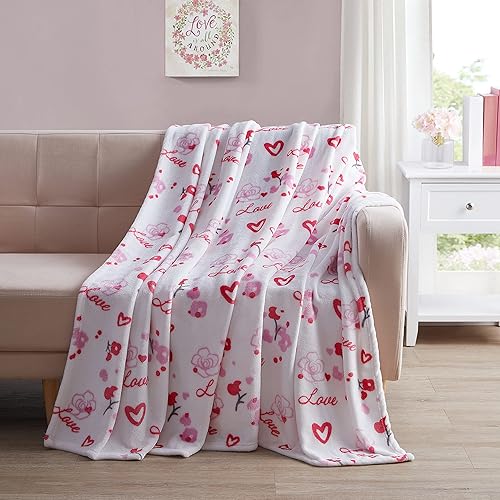 Miniatura 4 de VCNY Manta suave de San Valentín: flores rojas rosas corazones y amor, rojo, rosa y blanco, acento para sofá, silla, cama o dormitorio (diseño 7)