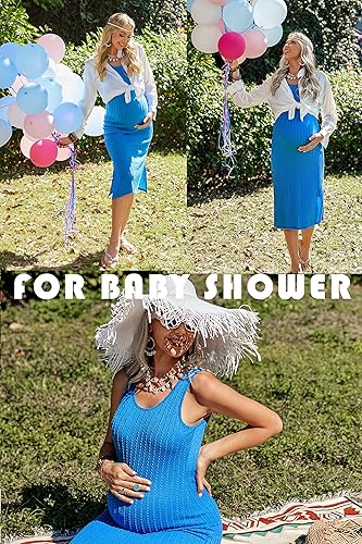 Miniatura 4 de Ekouaer Vestido de maternidad para mujer, de punto acanalado, sin mangas, con abertura lateral, vestido ajustado para embarazo, tallas S-XXL