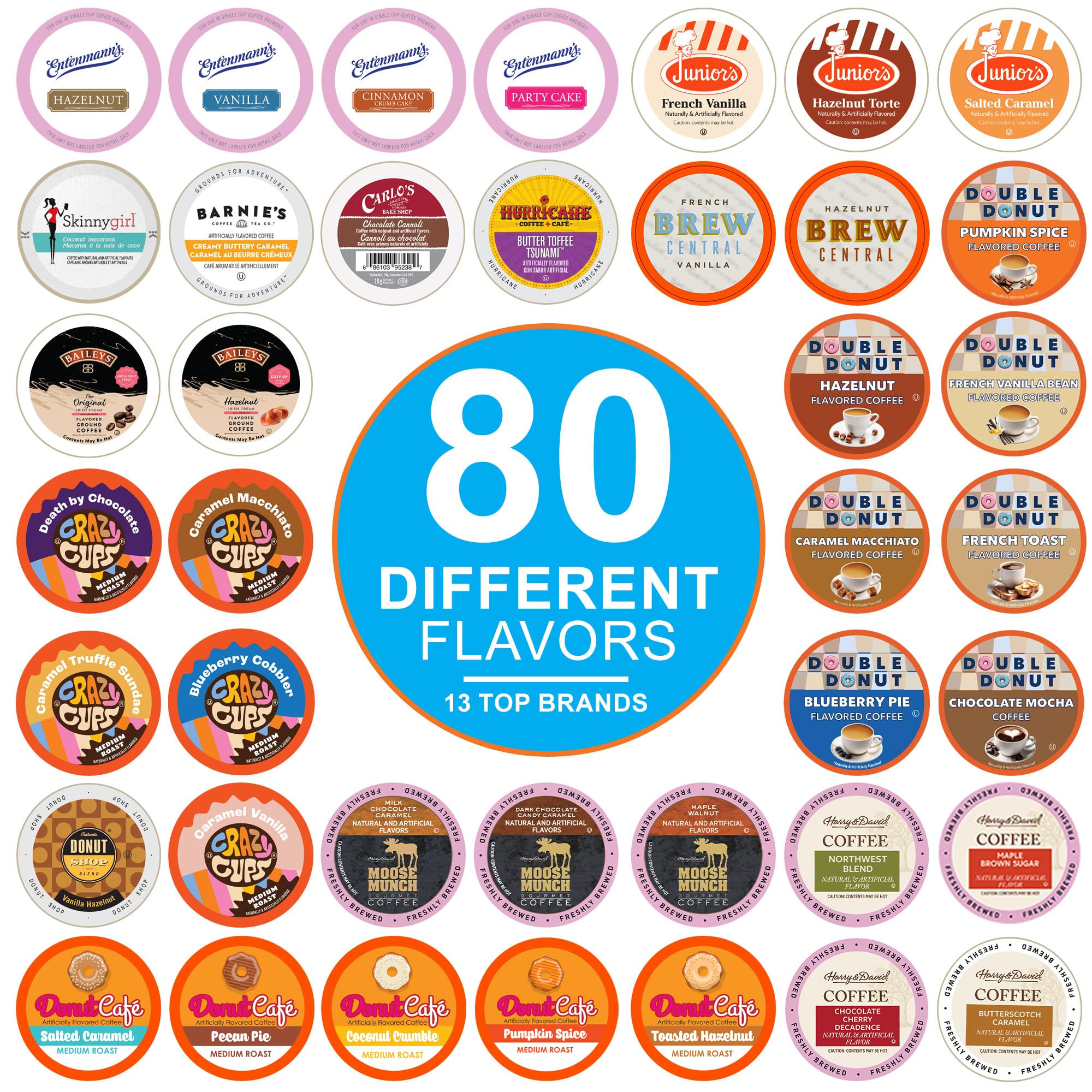 Crazy Cups Flavored Coffee Pods Variety Pack for Keurig K Cups Brewers, Assorted Flavored Coffee Sampler, 80 Count