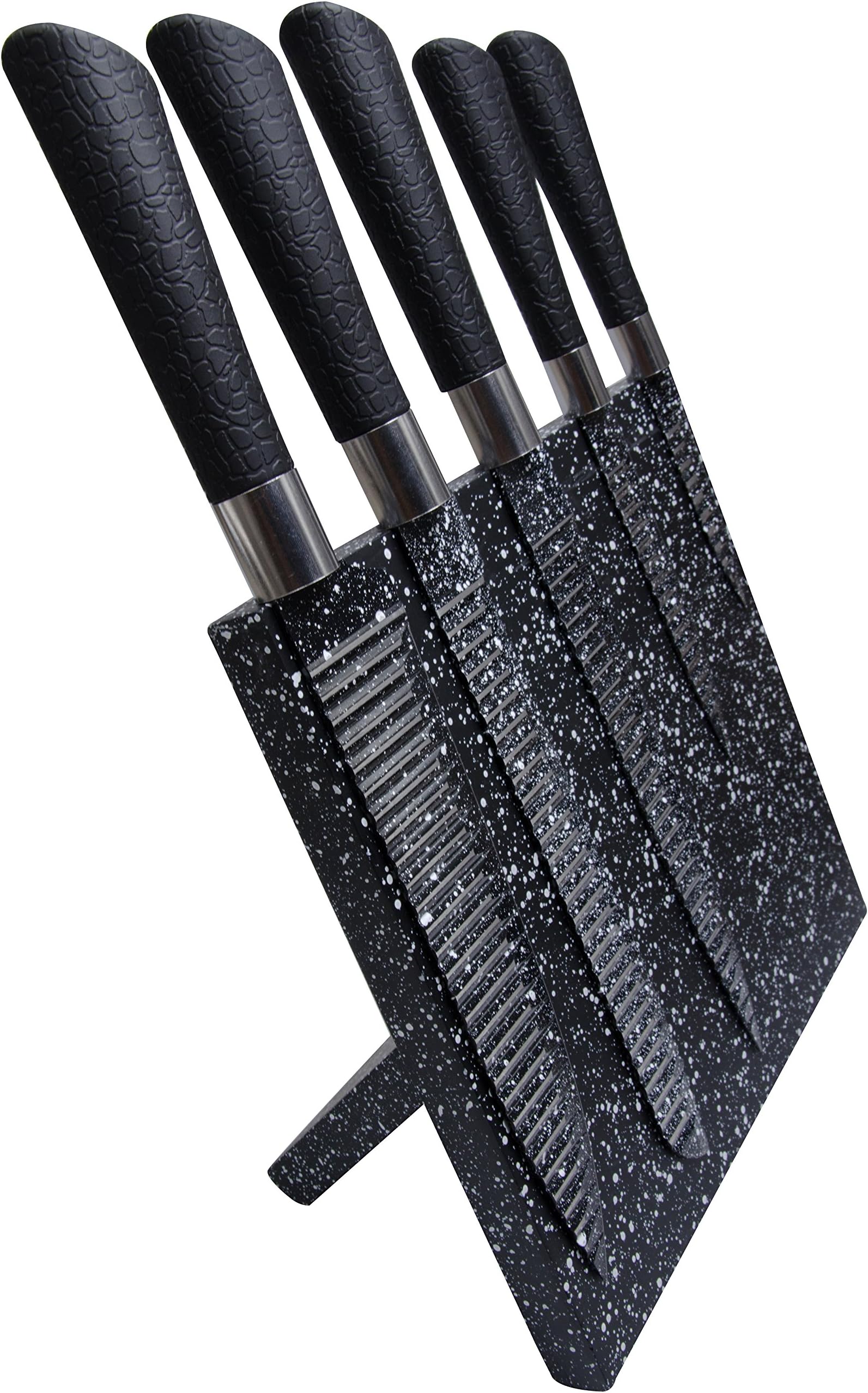 Knife Kitchen Set 6 Piece Stainless Steel Knives Set with Granite Coated Magnetic Wooden Block