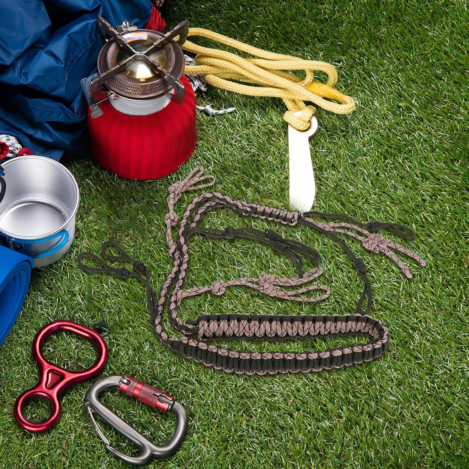 Luxshiny Camping Hanging Rope and Hiking Lanyard, Hand Braided Polyester Survival Cord with Whistle Fixing Loop, Military Green and Camouflage, Outdoor Hunting and Tent Cord for Camping