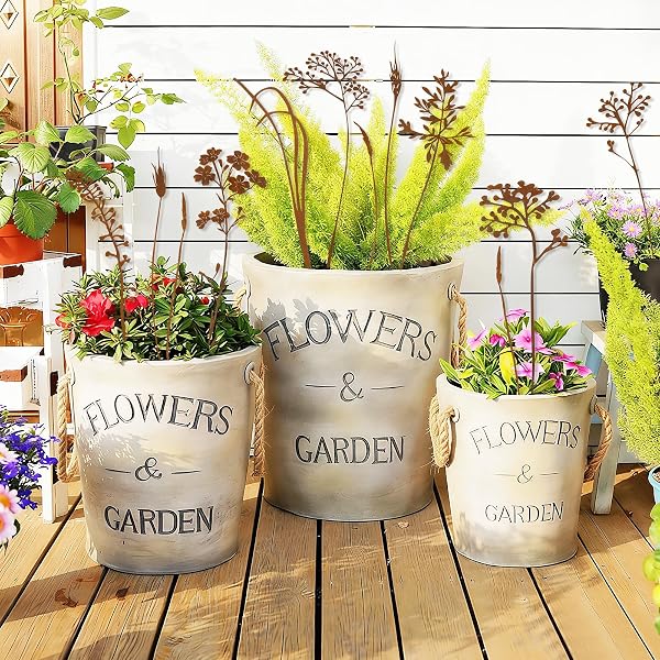 Lot de 12 Piquets de Jardin en Métal Rouillé Fleurs en Métal pour L'extérieur Décoration de Jardin pour L'extérieur Décoration de Jardin pour Pelouse Cour Bbalcon Pot de Fleurs - 5