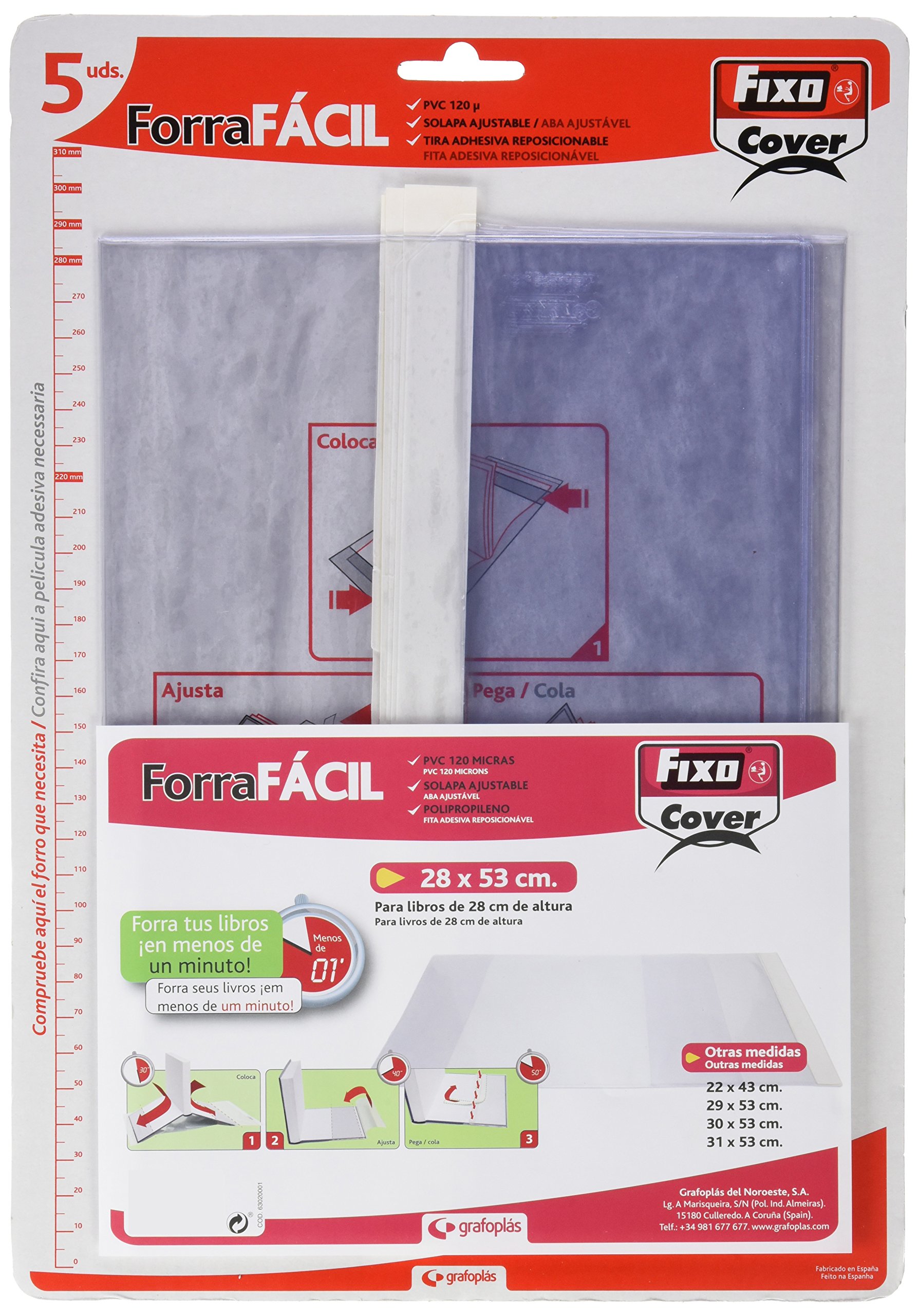 Fixo Cover 1009500-Pack 5 wkładki do książek, regulowane, przezroczyste, 28 x 53 cm