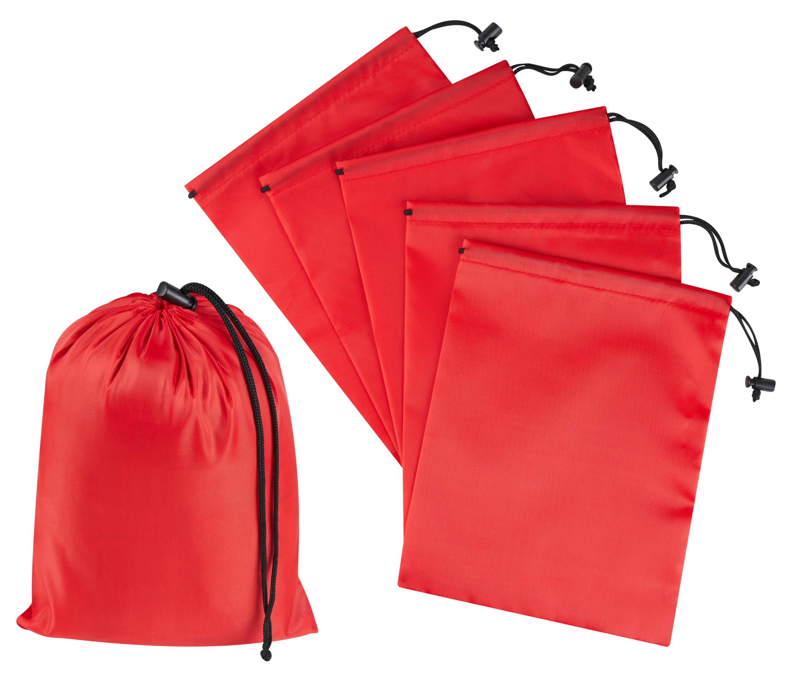 PALTERWEAR Drawstring Bag with Toggle - Nylon Cinch and Ditty Pouch Six-Pack (Red, 7 x 9 Inch, Set of 6)