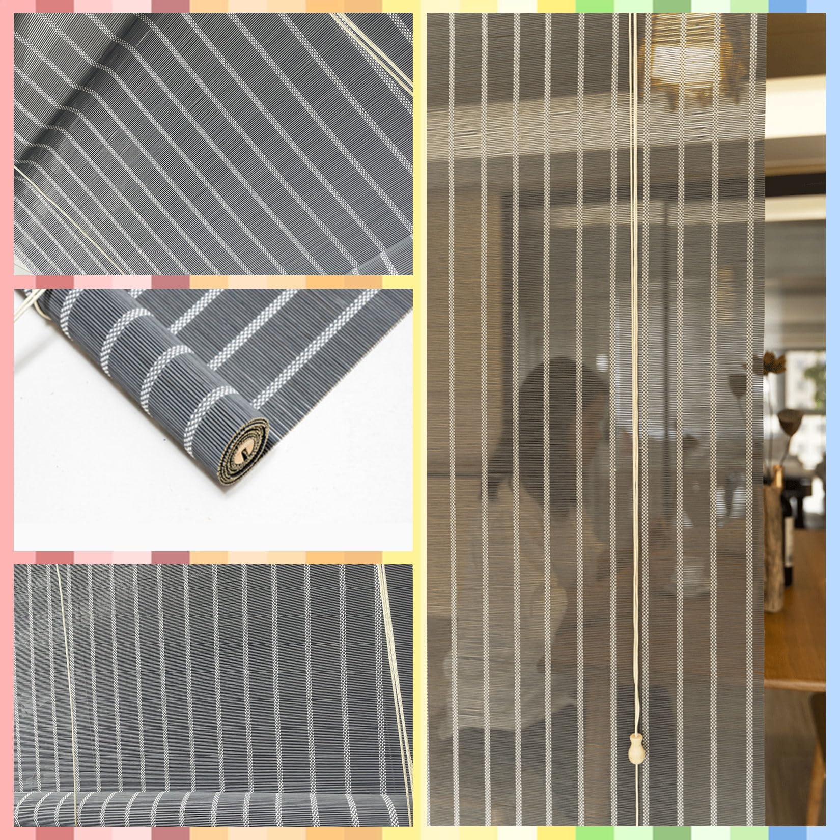 Retro Bambù Tenda a Rullo, Tapparella Bamboo Da Esterno Privacy Traspirante Tenda da Sole Oscurante In Bambù Con Sollevatore,per Interni/Esterni,Personalizzate