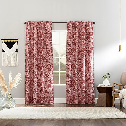 Miniatura 7 de Sun Zero Pedra Paisley - Panel de cortina 100 % opaca con pestaña trasera, 40 x 84 pulgadas, color rojo rústico