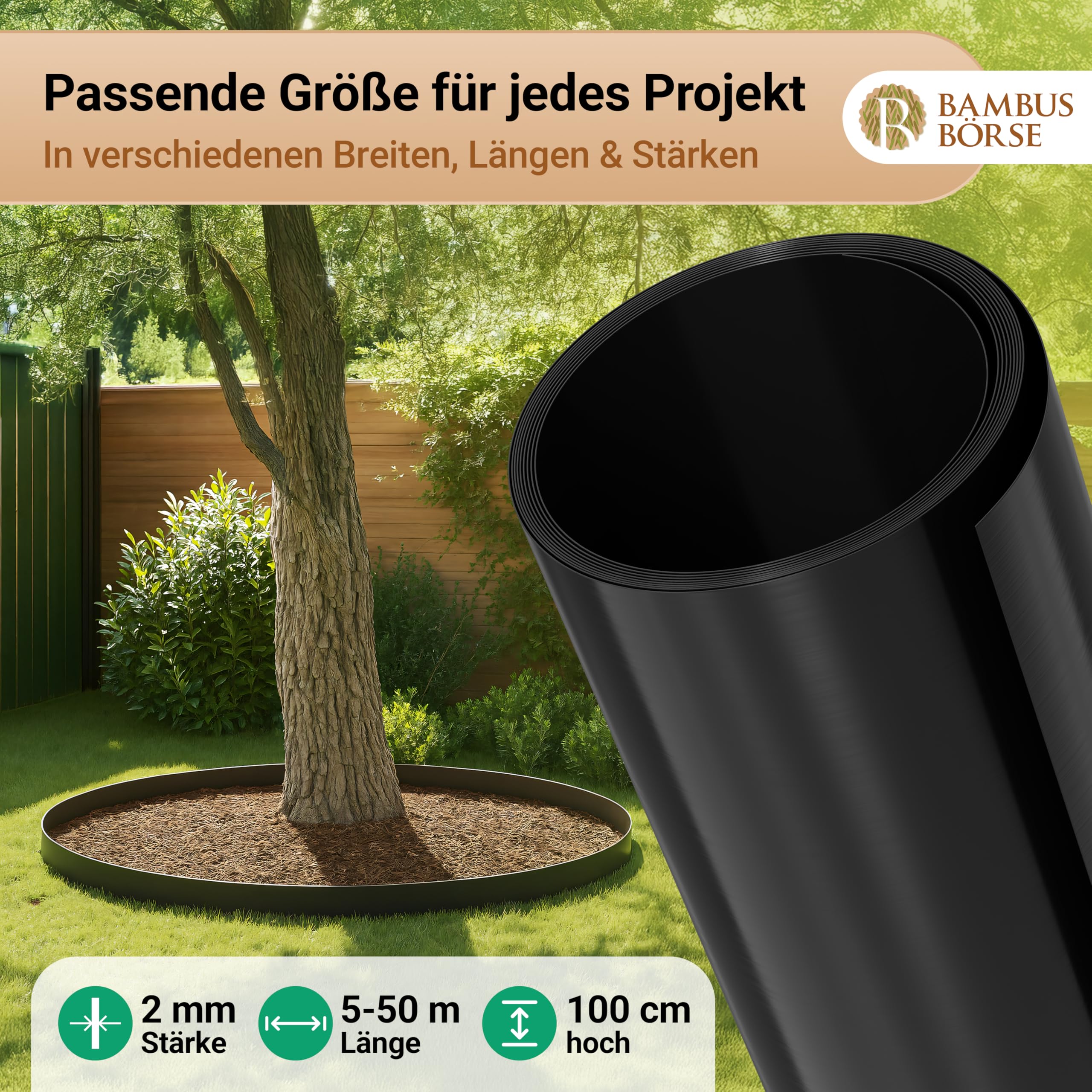 Wurzelsperre - Rhizomsperre 100cm hoch 2mm Stärke 15m Länge - individuell formbar, aus hochwertigem HDPE | Rhizomsperre Bambus | Wurzelsperre Bambus