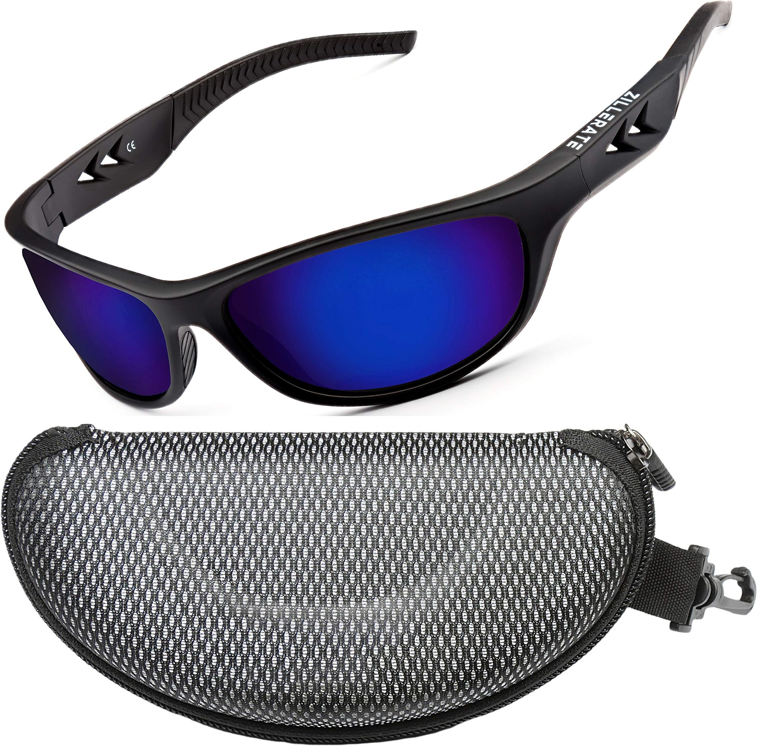Polarised Sports Sunglasses for Men & Women, Driving Cycling Golf Fishing Running Sailing Skiing, UV400 Protection, Wrap Around Lightweight Durable TR90 Frame, Accessories With Hard Case