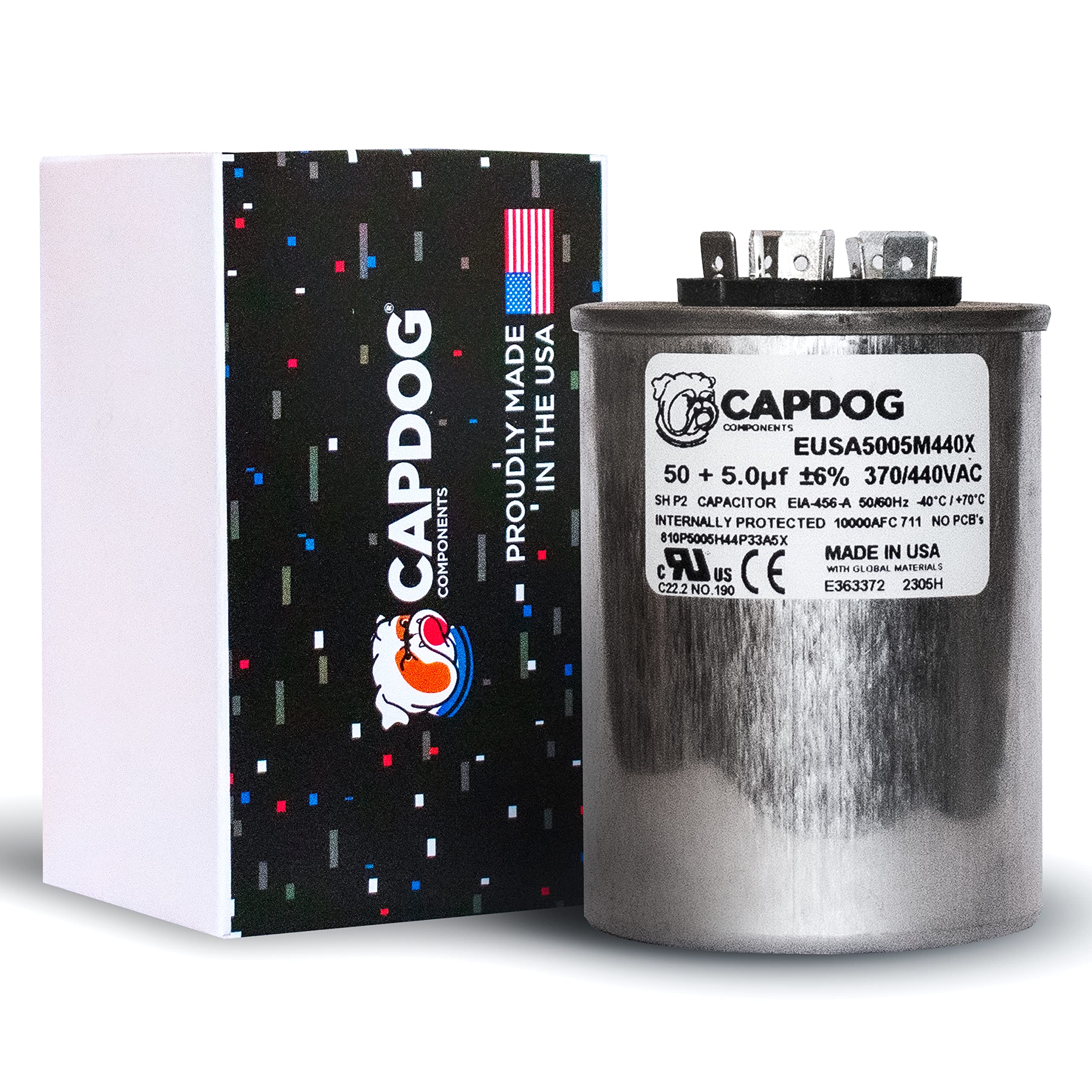 CAPDOG USA 50+5 uF 50/5 (MFD) 370 Volts or 440VAC Dual Run Round Capacitor Replacement for Z97F9970 97F9970 27L601 Z97F9850 97F9850 620779 HC98JA051