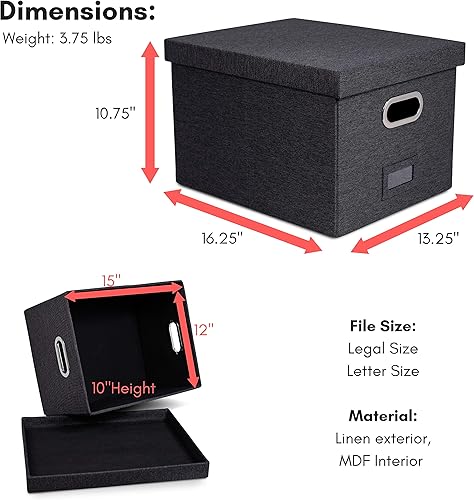 Vista 12 de Internet's Best - Organizador de archivos, plegable, de lino decorativo, para archivar y almacenar, para oficina - para cartas y legales