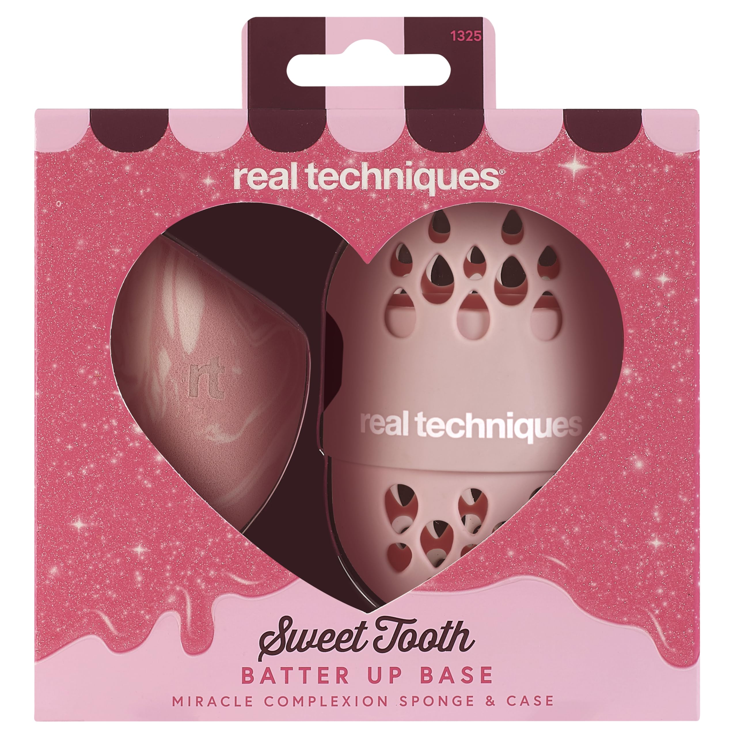 Real Techniques Sweet Tooth Batter Up Base Miracle Complexion Sponge & Case, Makeup Blending Sponge, Travel Case for Foundation, Skin Tint & Concealer, Cruelty-Free, 2 Piece Set
