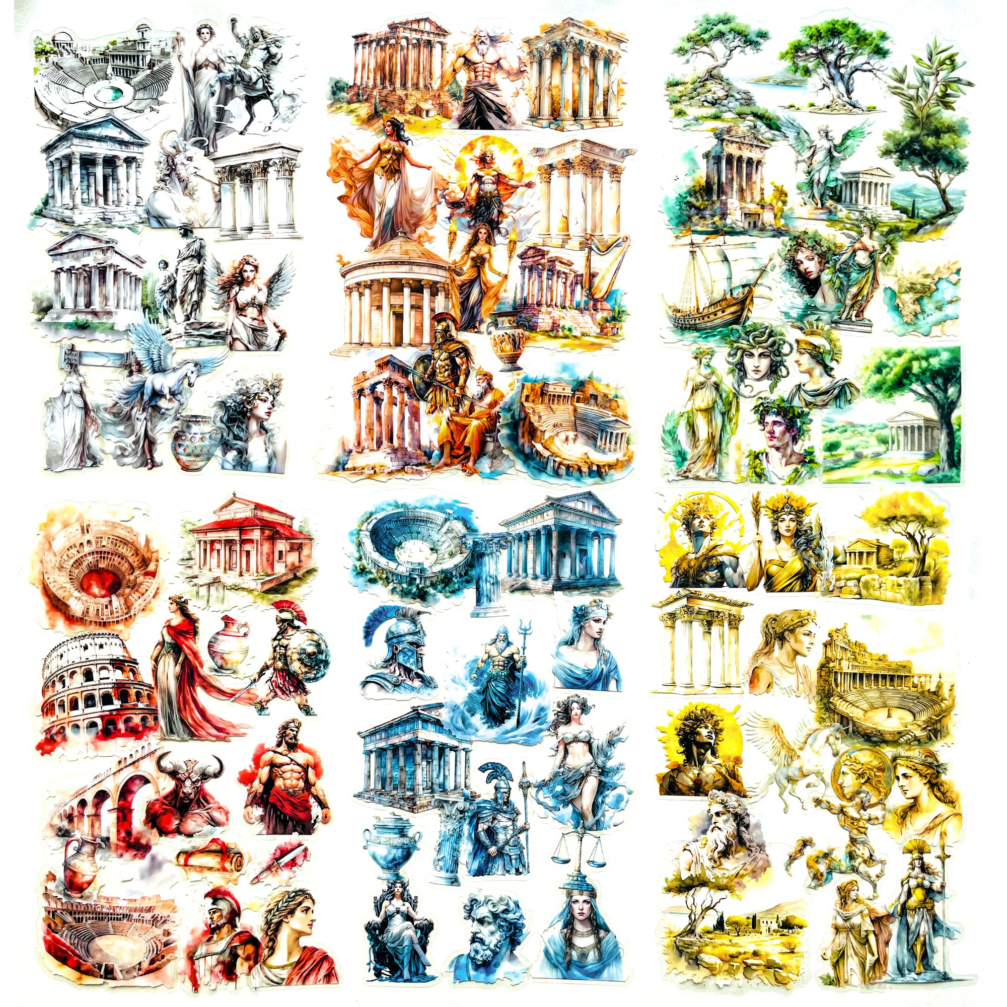 90 PCS Greek Mythology Scrapbook Stickers - Vintage Clear Aesthetic Sticker with Gods, Temples, Statues, Creatures, Ancient Ruins - Greek History Stickers for Journaling, Art Crafts Projects
