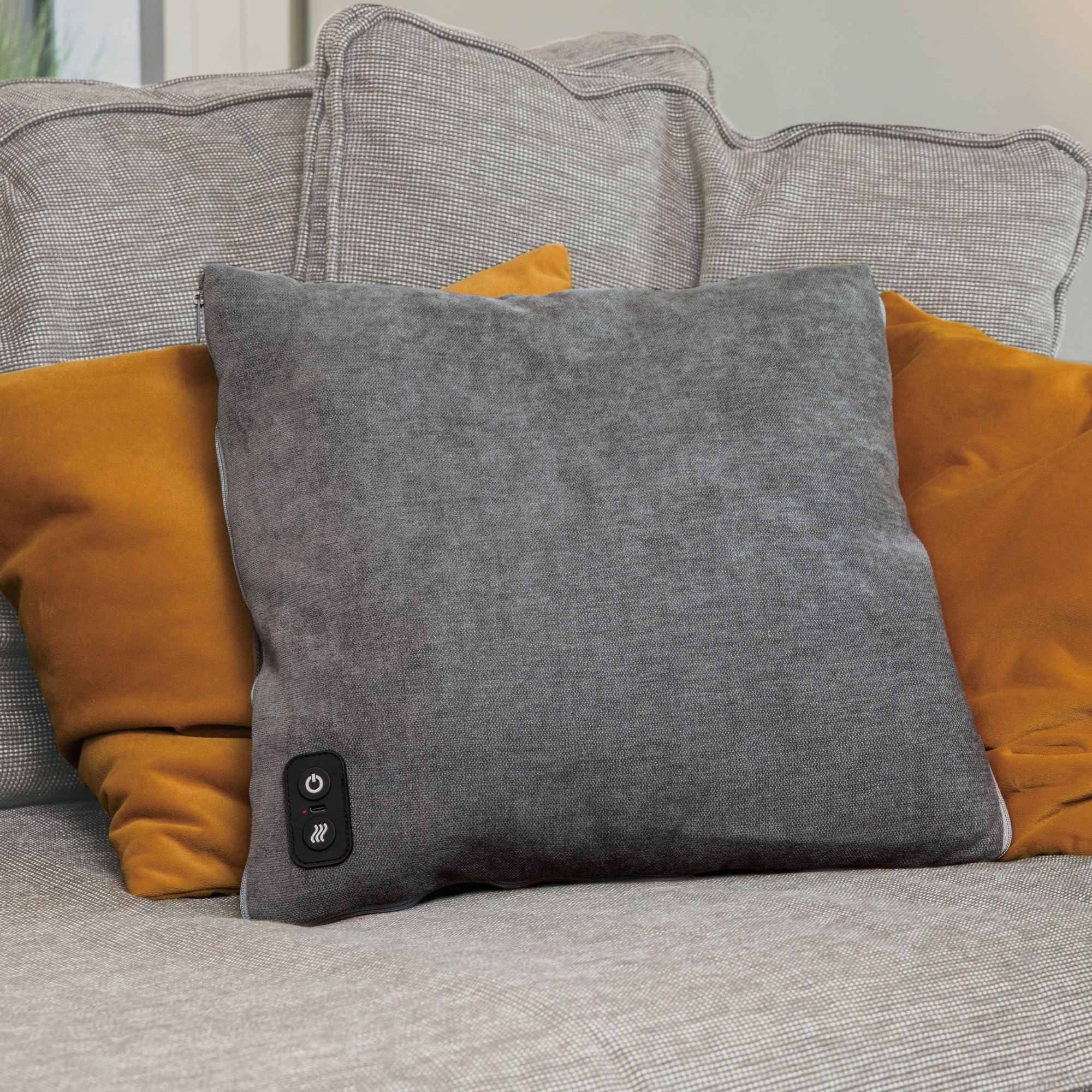 Heating Pillow - Cojín Calefactable Sin Cable - Funda Asiento Térmica 2 En 1 - Calor Espalda Lumbares Sillón - Batería Recargable USB - Zonas XXL – Textura Ultra Suave Confort