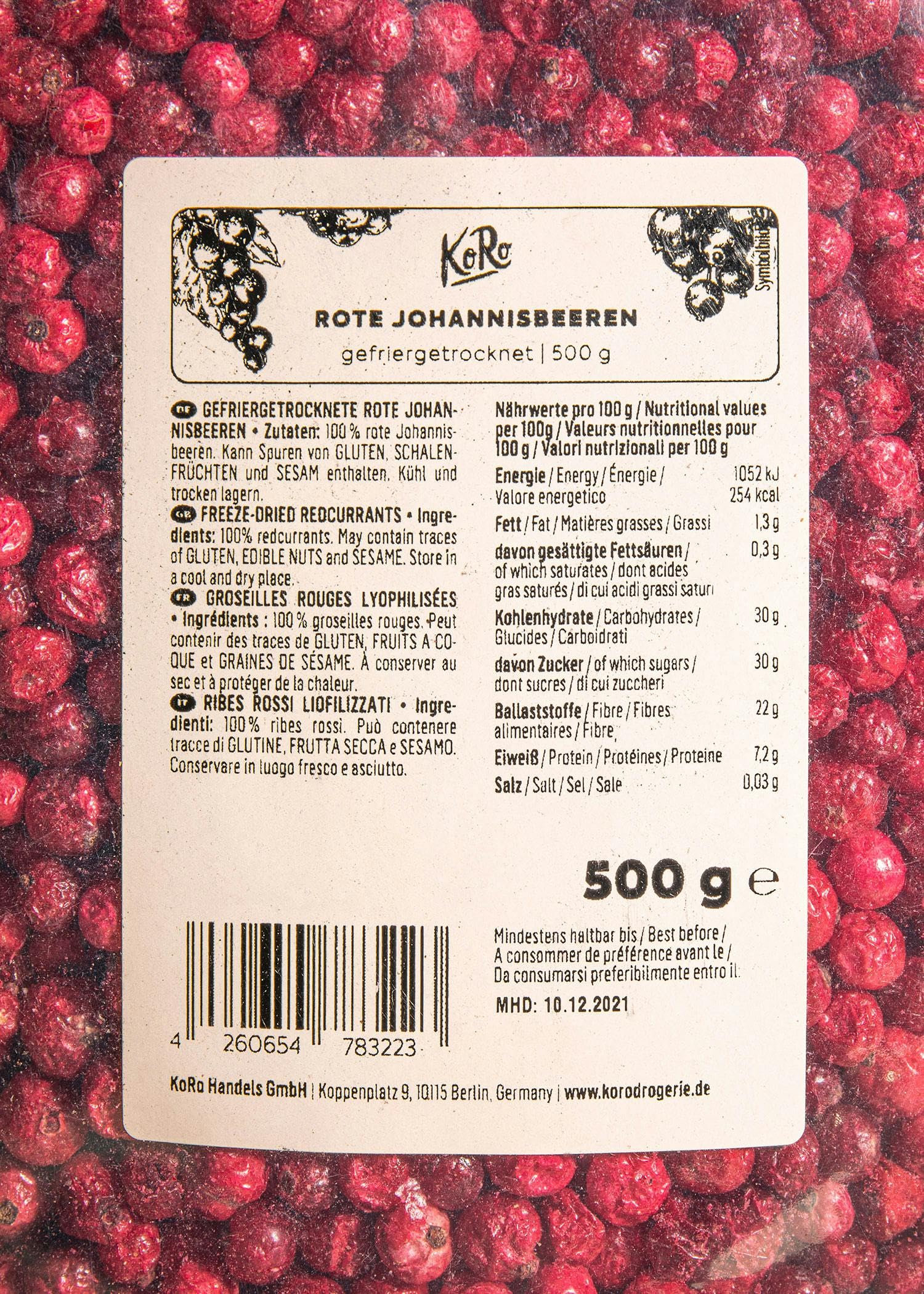 KoRo - Ribes rossi liofilizzati 500 g - sul porridge, lo yogurt oppure come snack - confezione convenienza