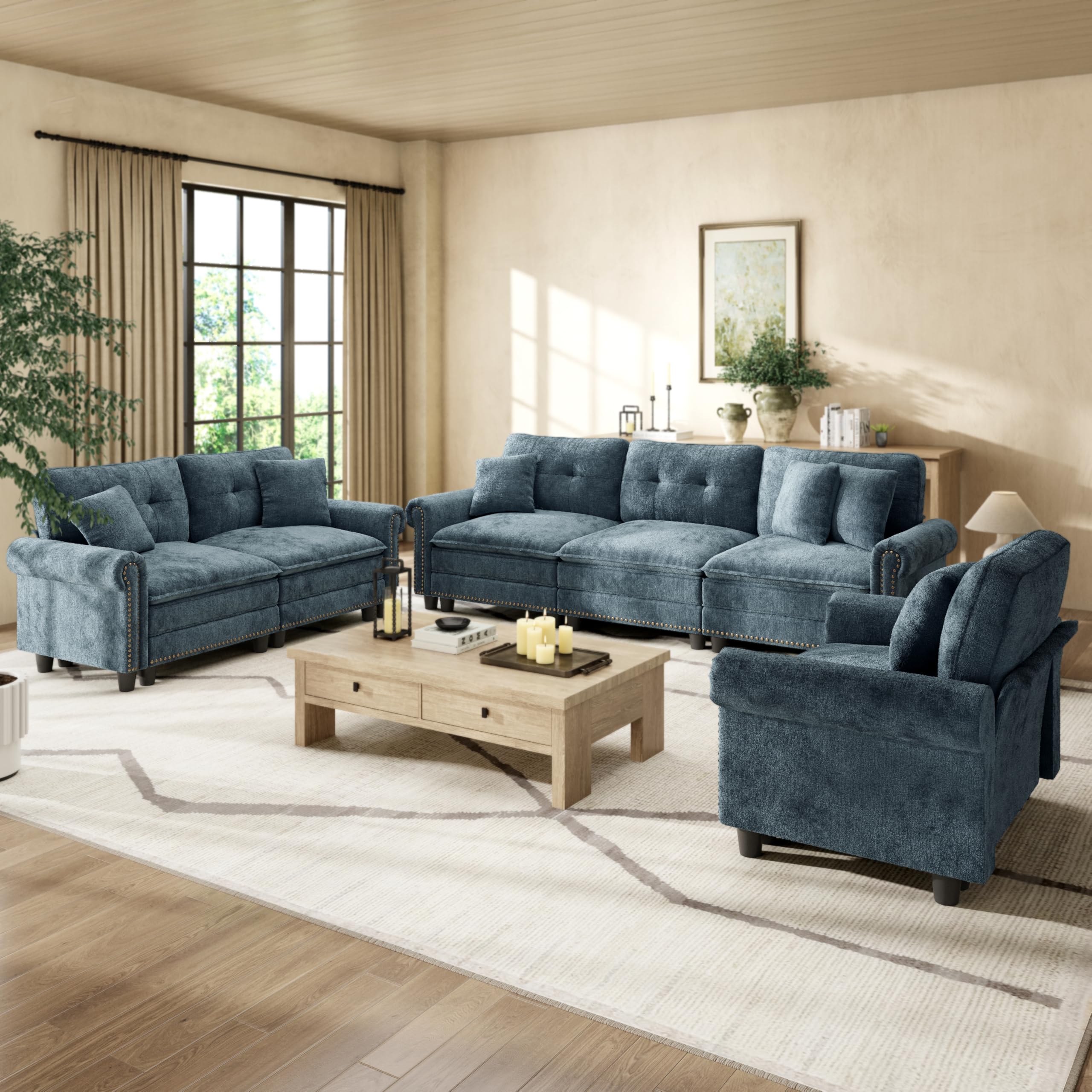 HERAS HOUSE 3 Pieces Modular Sectional Sofa Sets Oversized Couch Set with Loveseats Comfy Cloud Couches with Throw