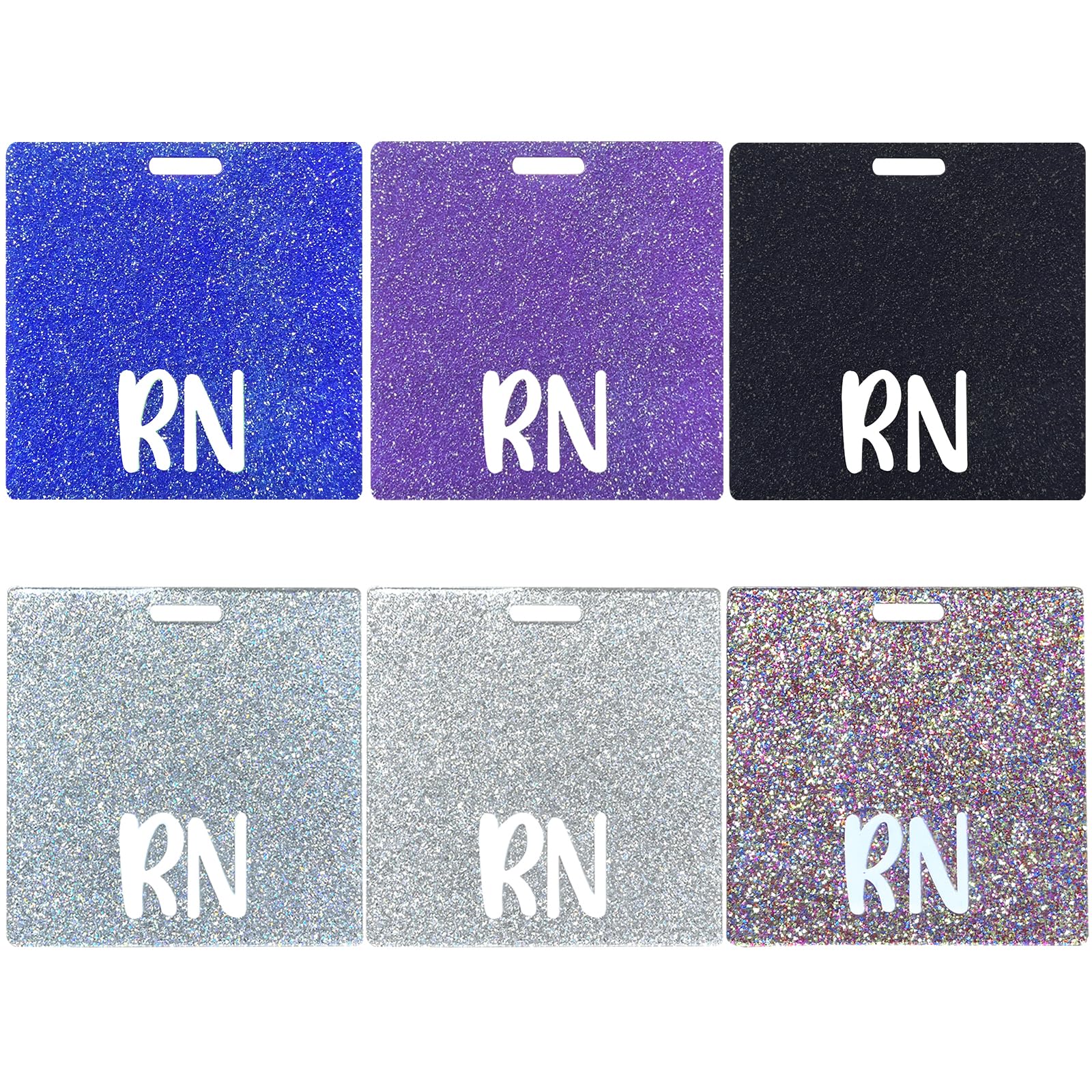 Huakaile 6 Packs Acrylic RN Badge Card Holders, 3.22''/8.2 CM Colorful Nurse Badge Buddy Horizontal Glitter Tag for Identification ID Registered Nursing Display Name Blanks Accessories A