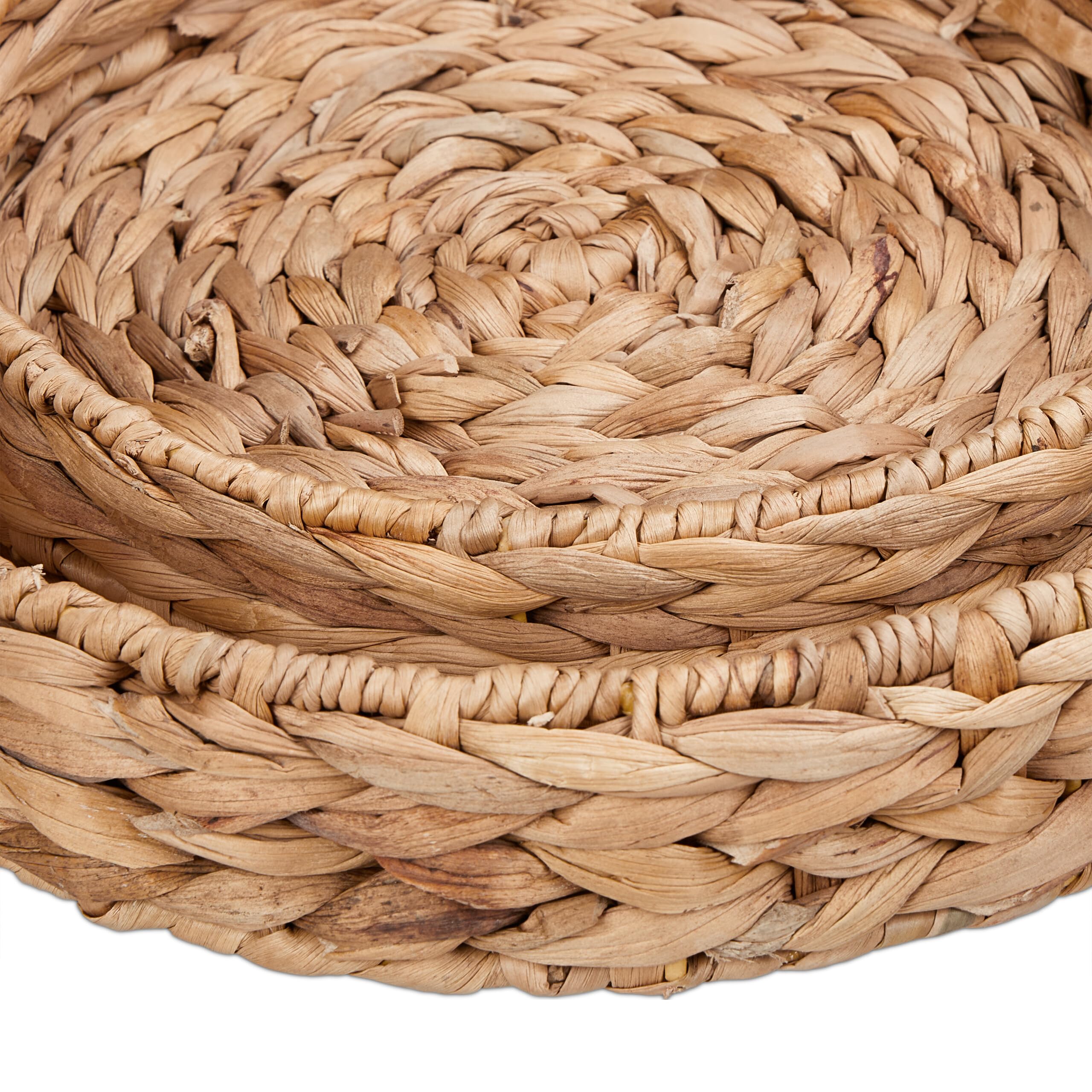 Relaxdays Vassoio da Portata, Set da 2 Ciotole Ø 32 e 25 cm, Centrotavola Svuotatasche Rotondo, Aspetto Vimini, Naturale