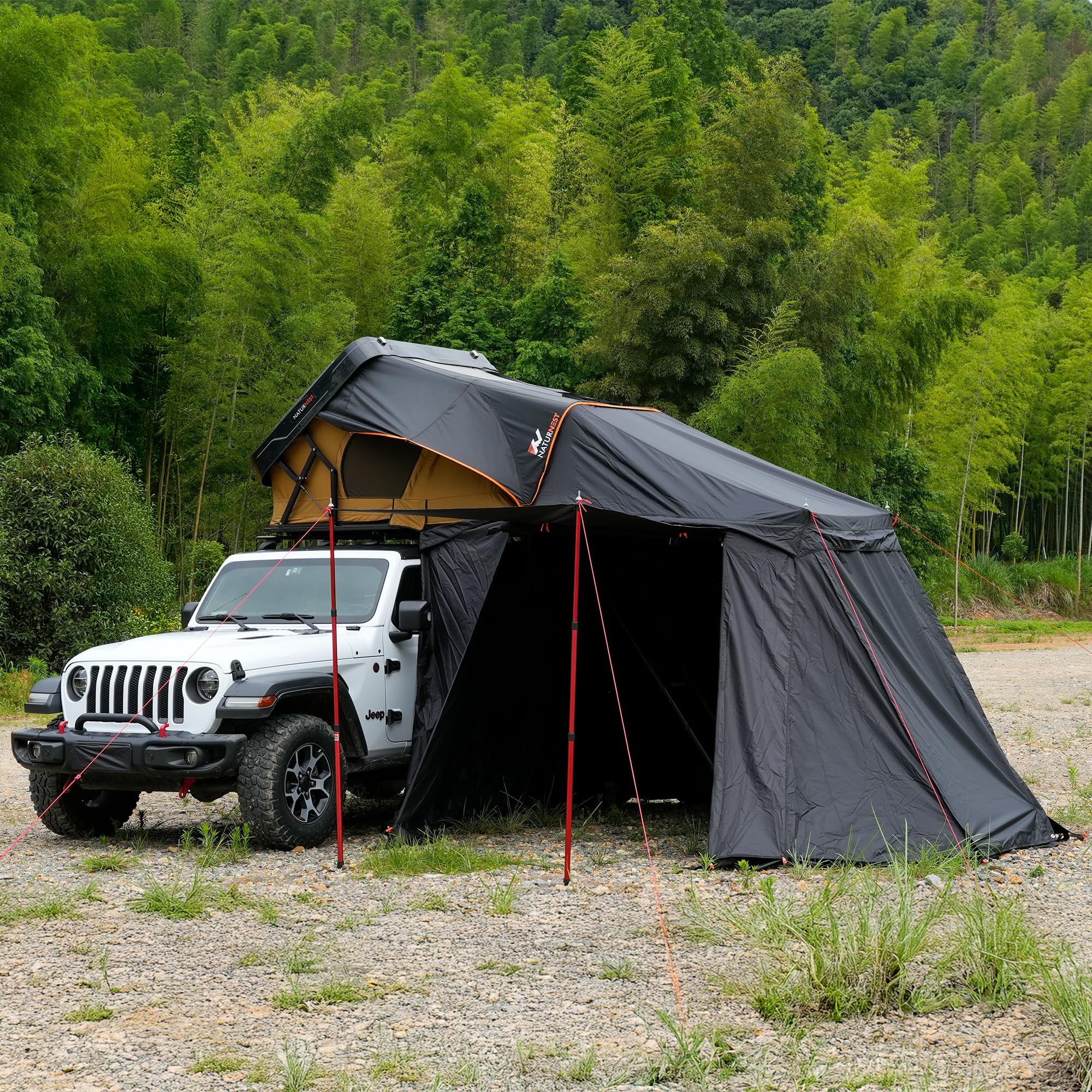 Naturnest Rooftop Tent Hard Shell with Annex Room, Easy Set Up Large Tent for 2-3 Person Camping, Waterproof Windproof 4 Season Tents for Truck, Jeep, SUV, Van, Trailer - Sirius 2 with Annex Room