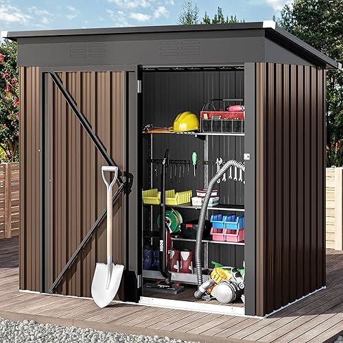 DWVO Cobertizo de almacenamiento al aire libre de 5 x 3 pies, cobertizos de herramientas de metal resistente con puerta individual con cerradura y
