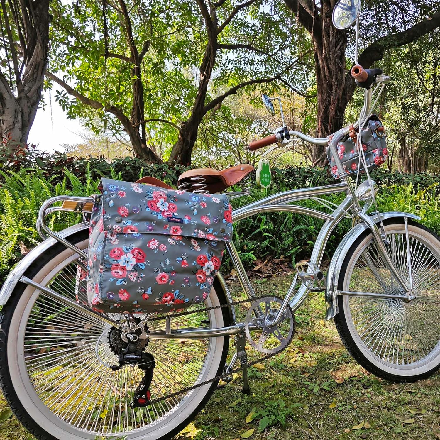 TOURBON Canvas Cycling Bag Bike Pannier Rear Seat Bag Bicycle Grocery Rack Trunk