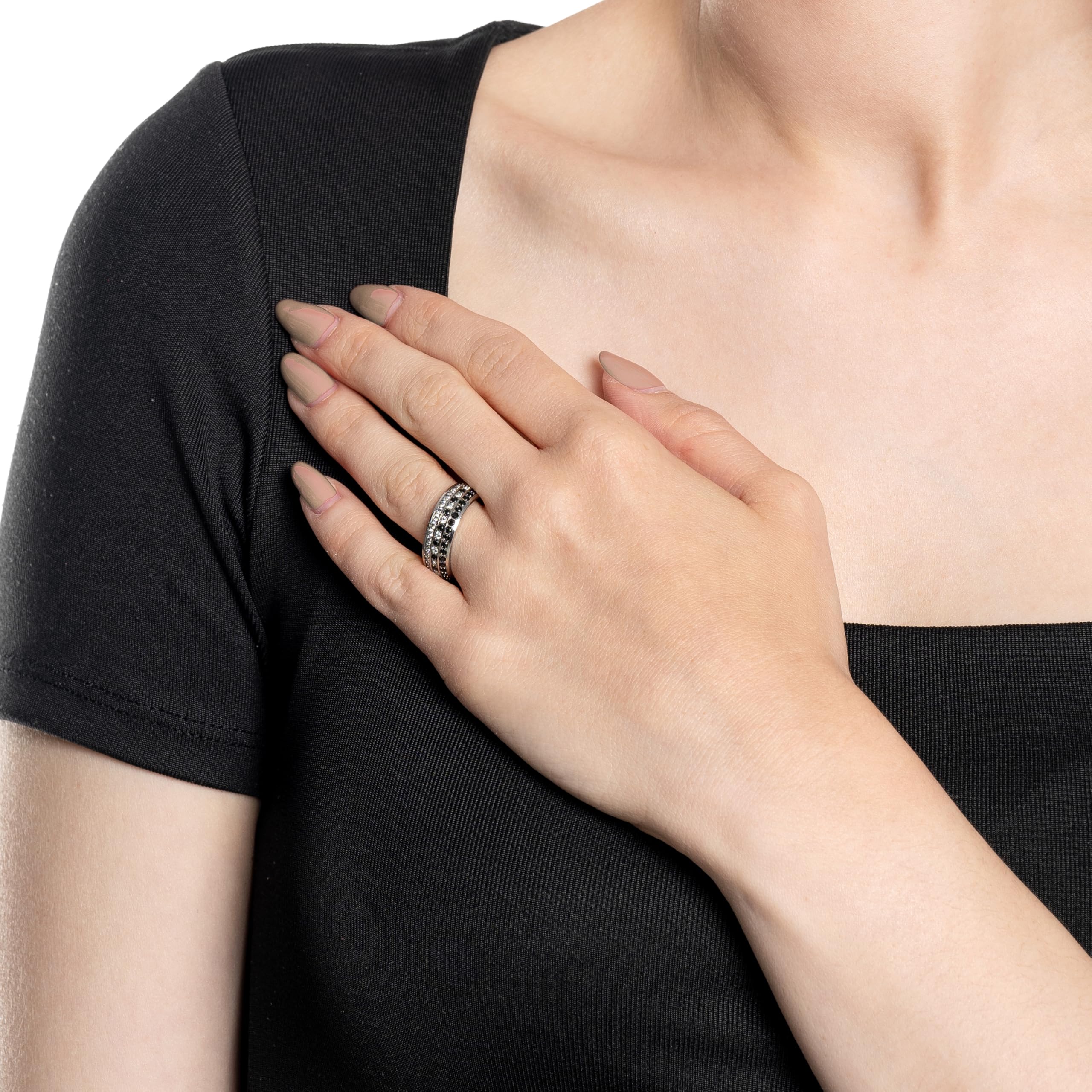 JEWELS BY LEONARDO Ring Atura, Band-Ring aus silberfarbenem Edelstahl, Gr. 19 (60), klare und schwarze Zirkonia Steinchen, Schmuck Damen Geschenk, 024320