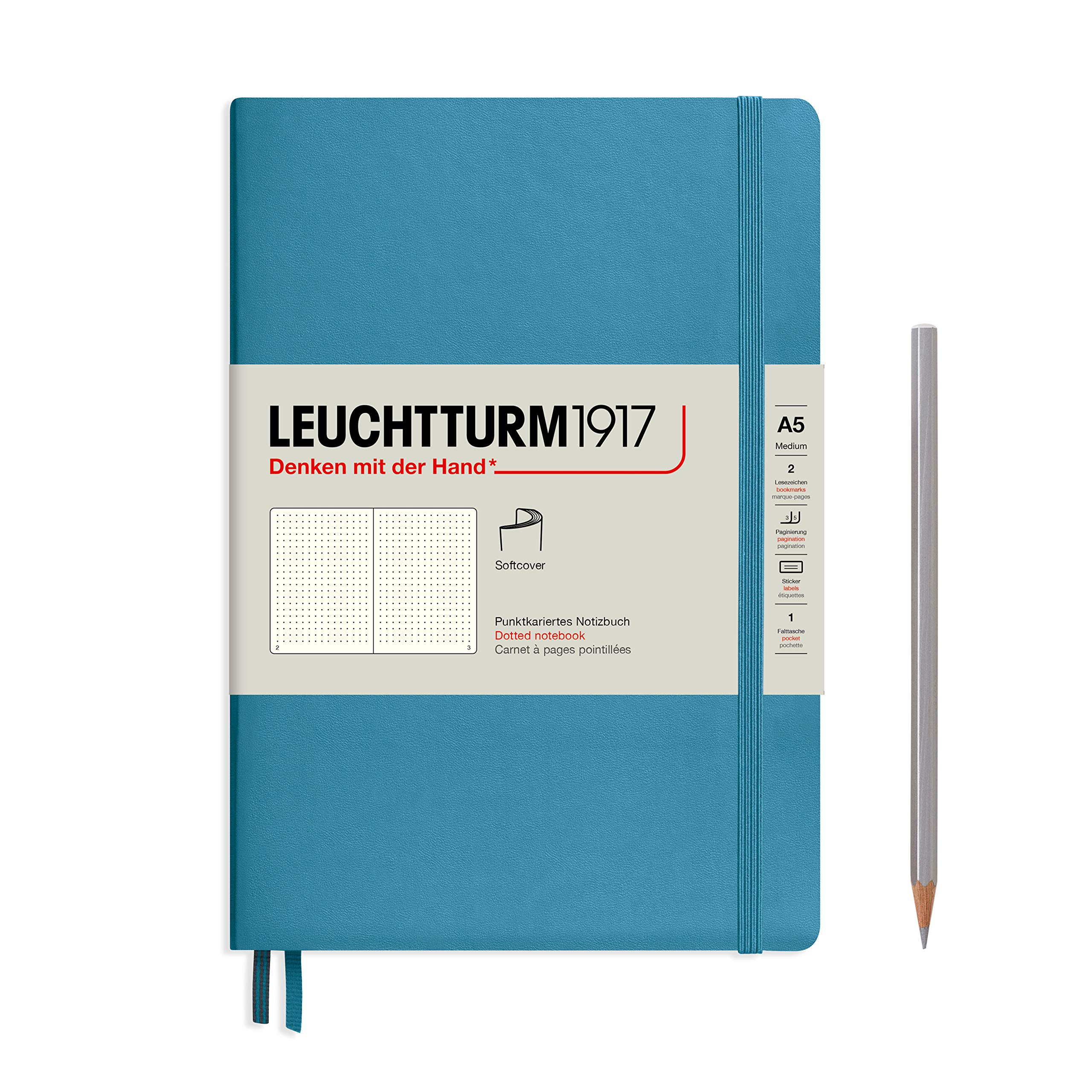 LEUCHTTURM1917 - Notebook Softcover Medium A5-123 Numbered Pages for Writing and Journaling (Dotted, Nordic Blue)