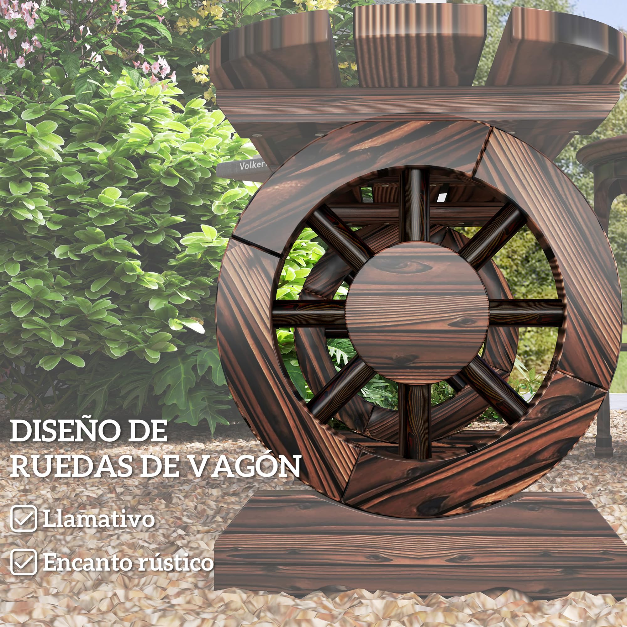 Outsunny Banco de Jardín de 2 Plazas 2 Ruedas 120x29x39 cm Carbonizado