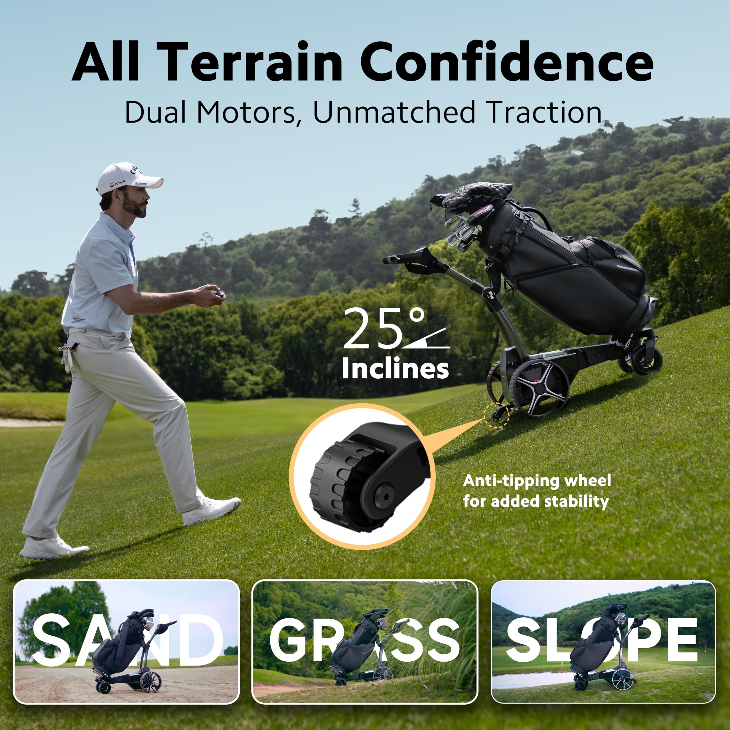 NAVEE Birdie - Carrito de Golf eléctrico con 3 mandos a Distancia, Compacto de un Solo Toque, Motores duales, batería de 220 WH para 36 Agujeros, Sistema de Estabilidad de Ruedas 4+1, Control de