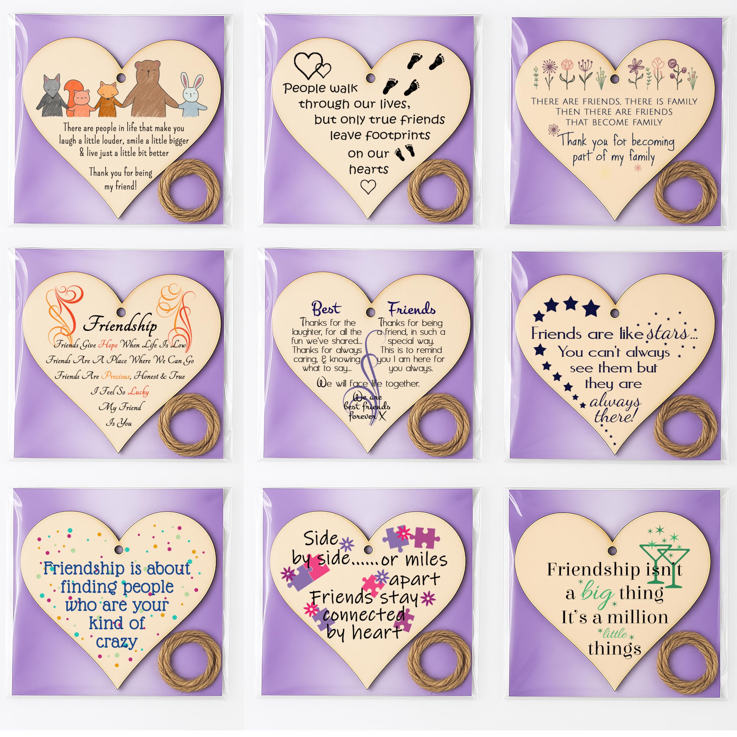 Gift In Can Create A Multipack Pack Of Friendship Heart Gift Plaques – Build A Bundle Wooden Hanging Signs With Sentimental Messages – Best Friend, Work Friend Or Bff Present – Rustic Twine & Ready To Gift Thoughtful Keepsake