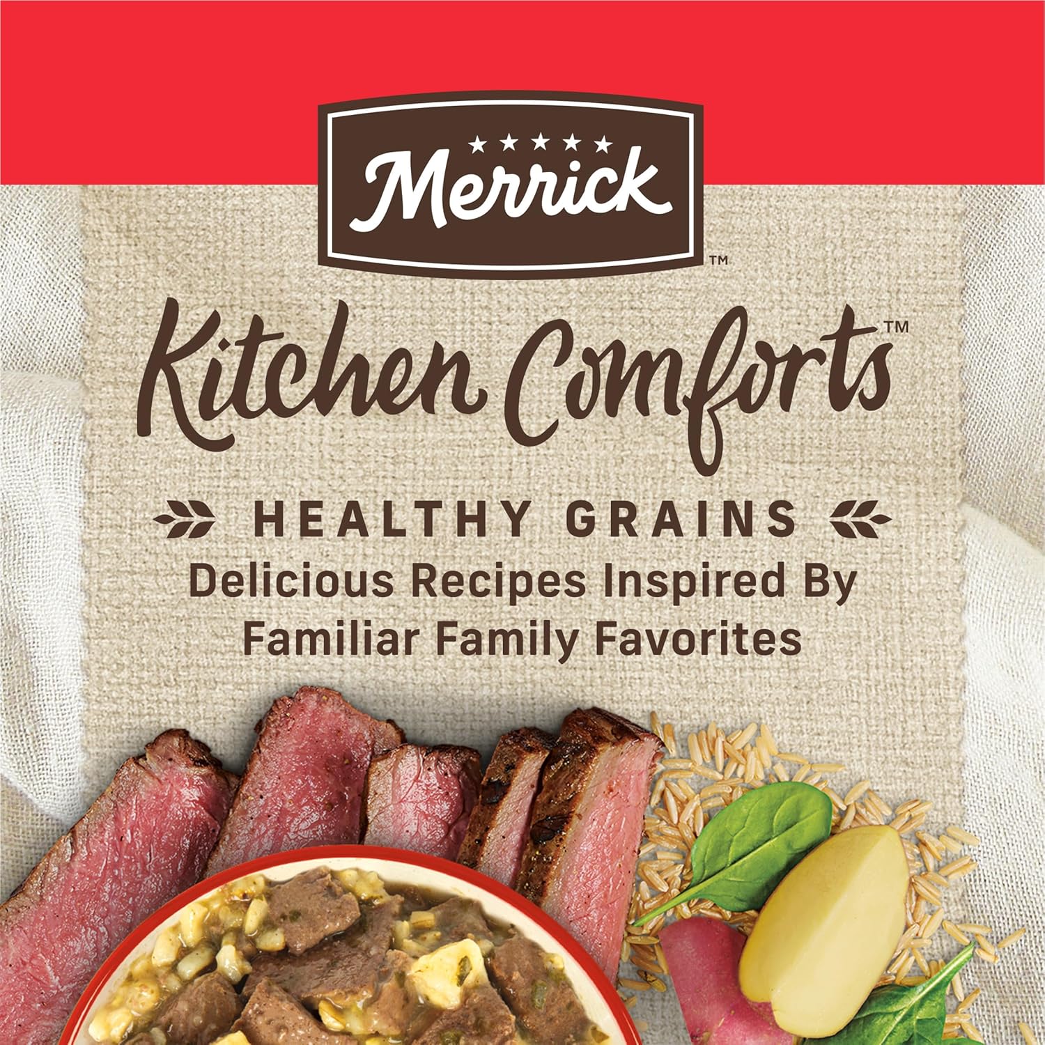 Merrick Kitchen Comforts Healthy and Natural Canned Adult Dog Food with Gravy, Beef Tips and Rice Stew - (Pack of 12) 12.7 oz. Cans