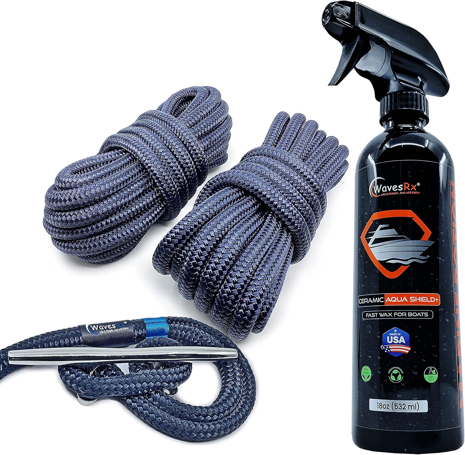 WavesRx Dock Lines 5/8'' x 25' (2PK) + Ceramic Sealant