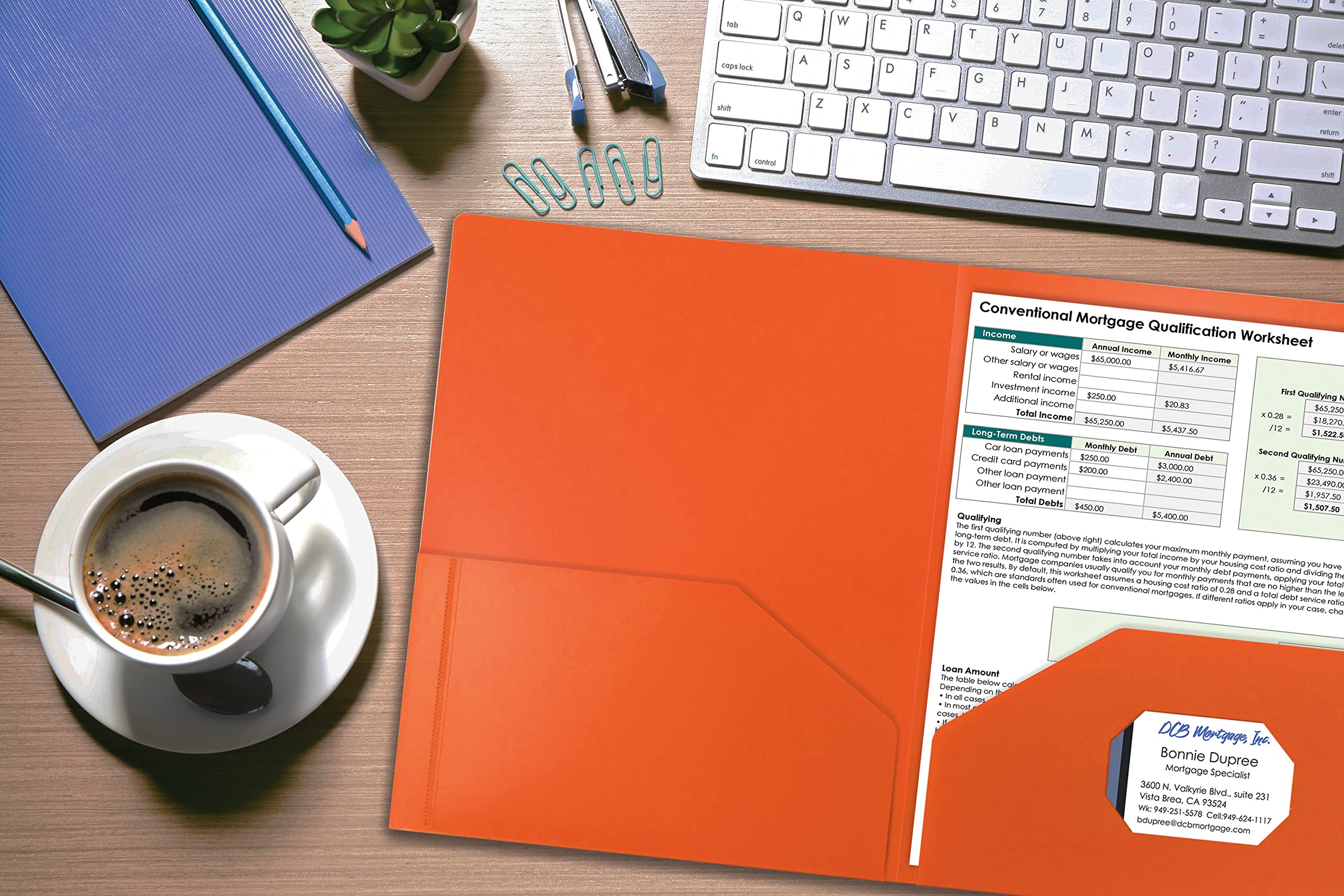 Better Office Products Heavyweight Plastic 2 Pocket Portfolio Folder, Letter Size Poly Folders 24 Pack (Orange) - Image 2
