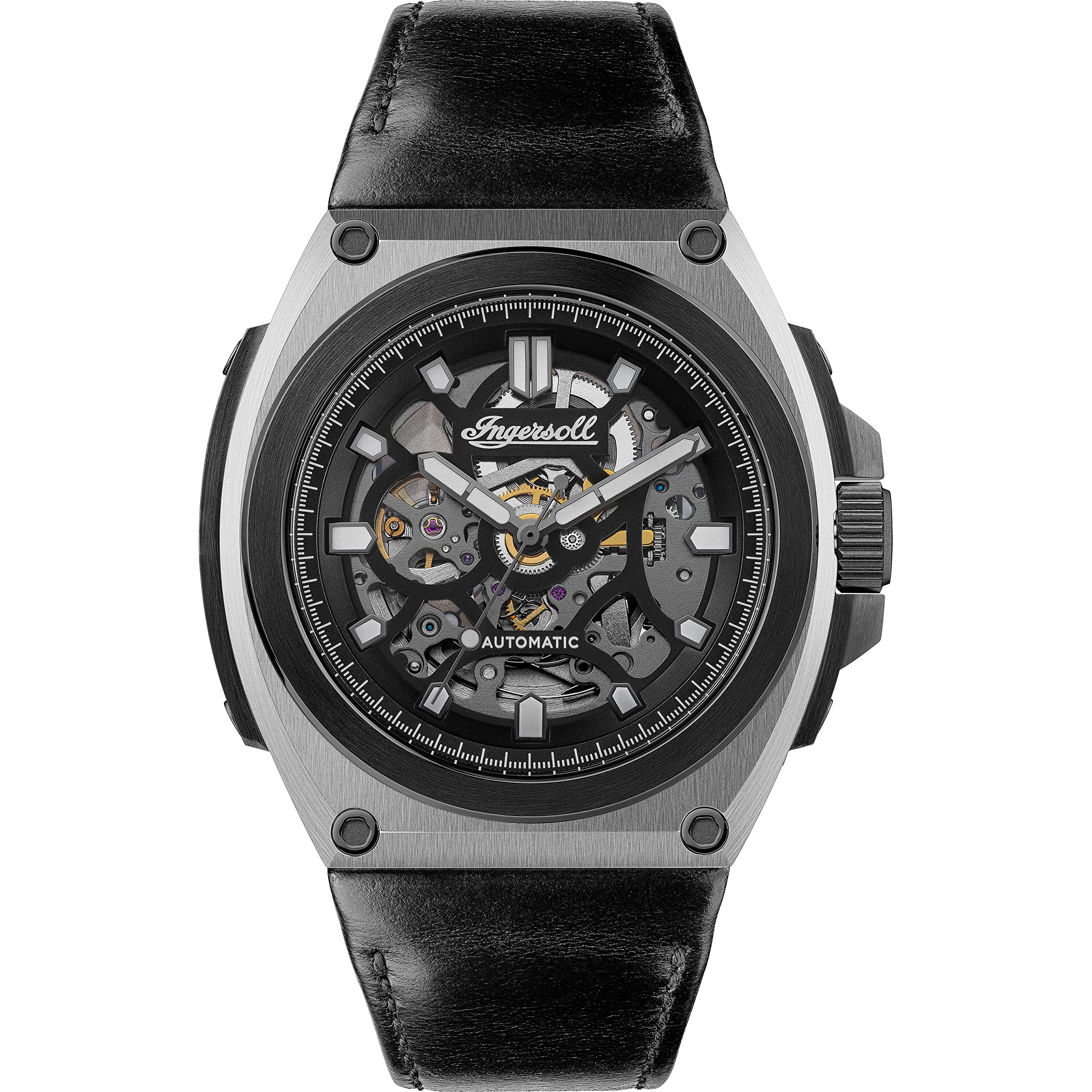 IngersollThe Motion Mens 48mm Automatic Watch with Skelton Dial and Horween Leather Strap