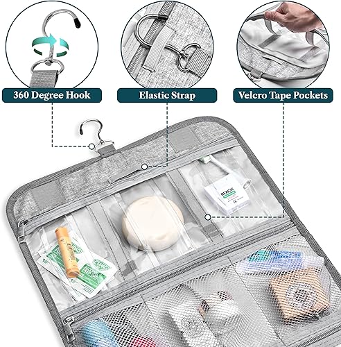 Miniatura 33 de PAVILIA Neceser colgante para mujeres y hombres, kit de viaje plegable grande, organizador de artículos de aseo personal, bolsa de maquillaje Teal