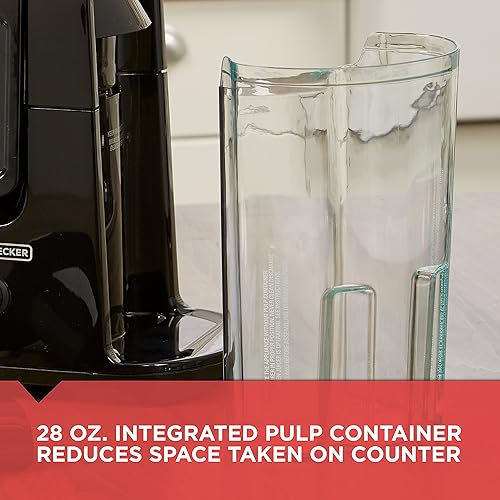 Miniatura 6 de BLACK+DECKER Extractor de jugo de frutas y verduras con diseño de ahorro de espacio, negro, 400 vatios