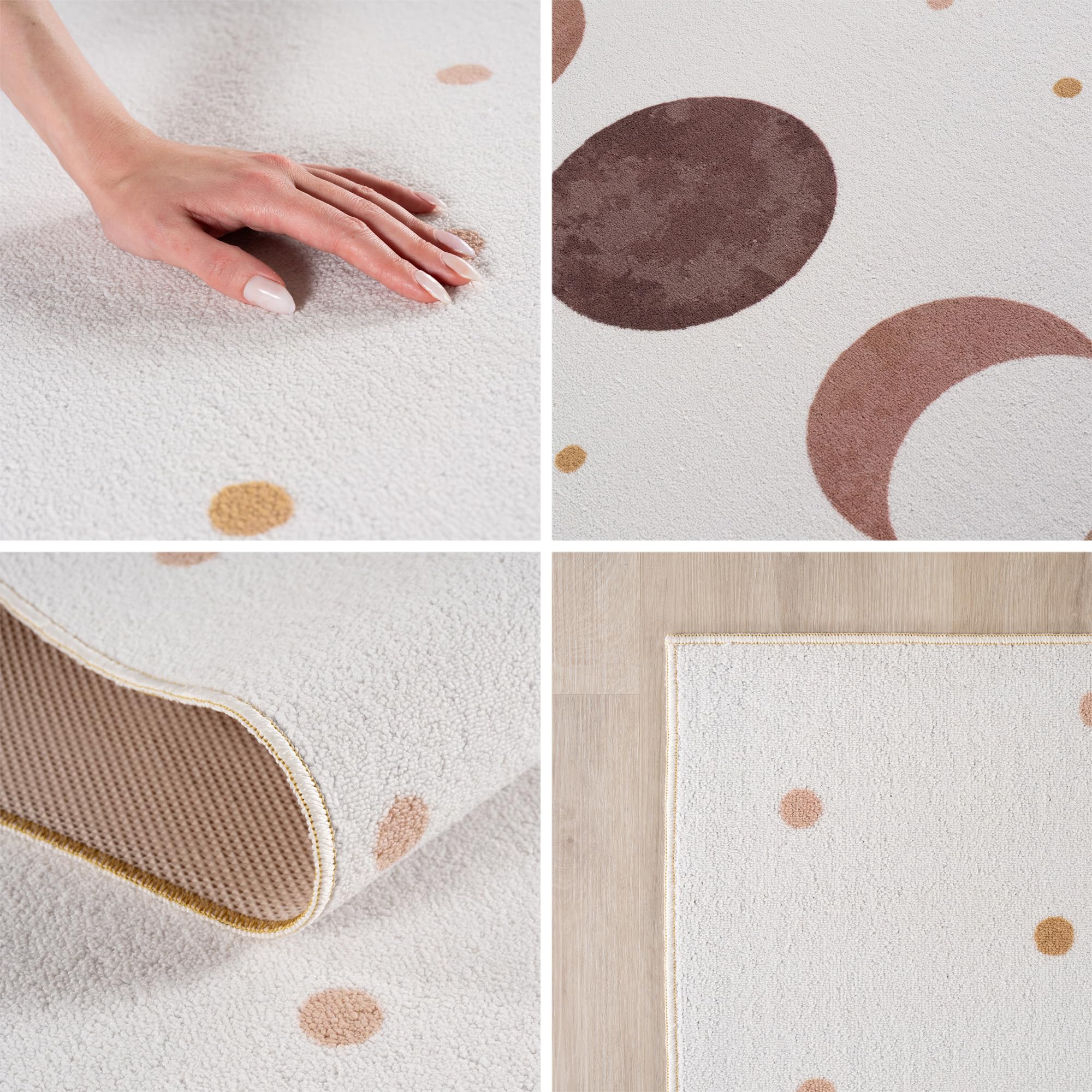 SIMPEX Tapis Enfant Phases de la Lune Rond 120 cm pour Chambre d Enfant en Crème avec Design Boho Ideal pour Petits espaces de Repos