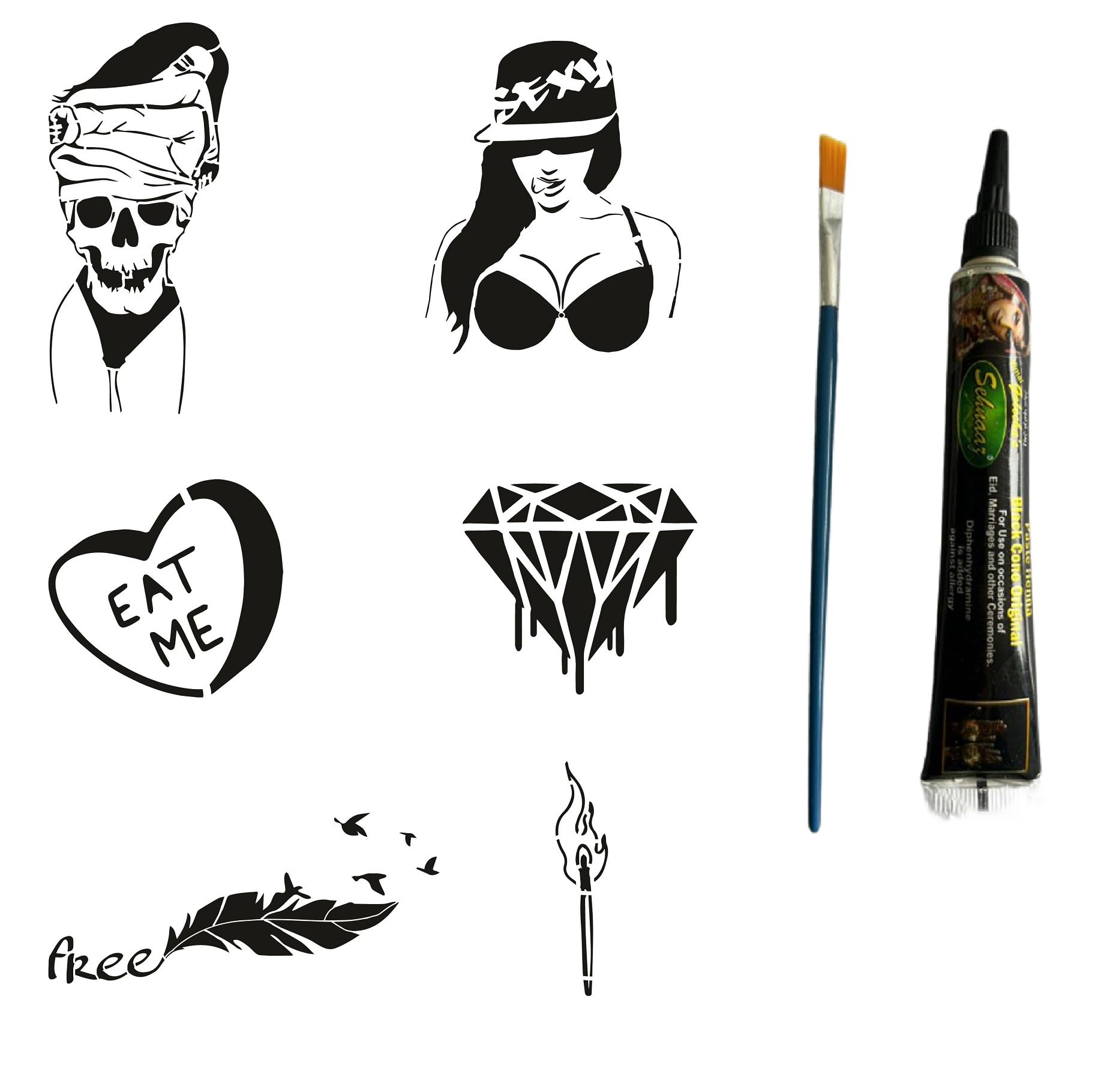 Davetkar Modeller Tüp Kına ve Fırça hediyeli Tattoo Geçici Dövme Seti