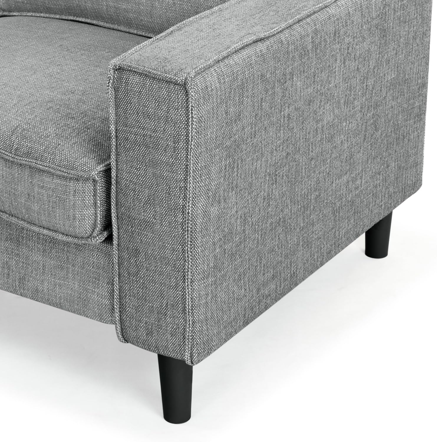 SAFAVIEH Couture Collection - Kalyna 3.5 Seater Sofa – Grey, Modern Upholstered Polyester Fabric Couch with Square Arms & Tapered Legs (SFA2007B)