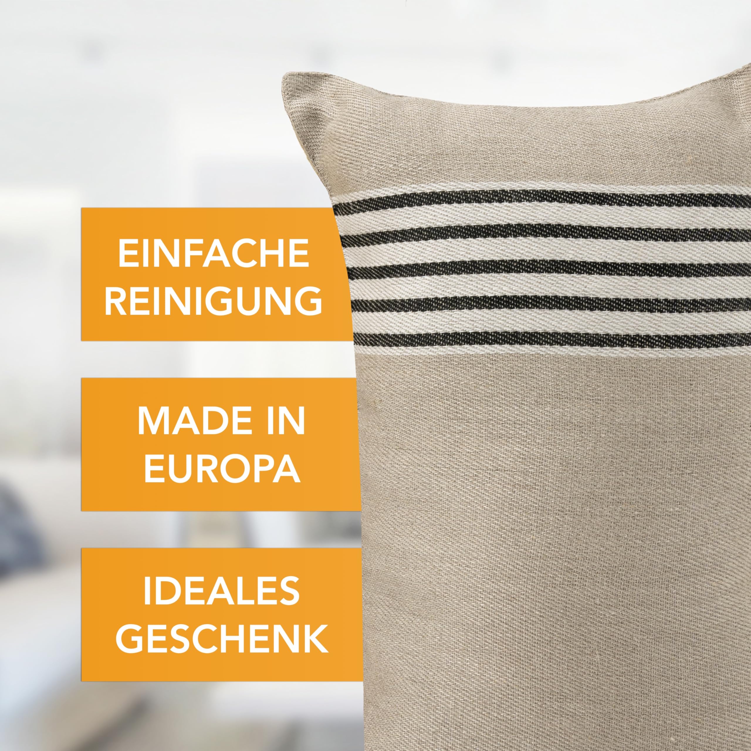 1 Premium Saunakissen Lieblingskissen Reisekissen | Design: Moika | Maße: 45 x 22 cm, Leinen/Baumwolle Hängematte, Strand oder Picknick (2 Streifen Natural) (Packung mit 2)