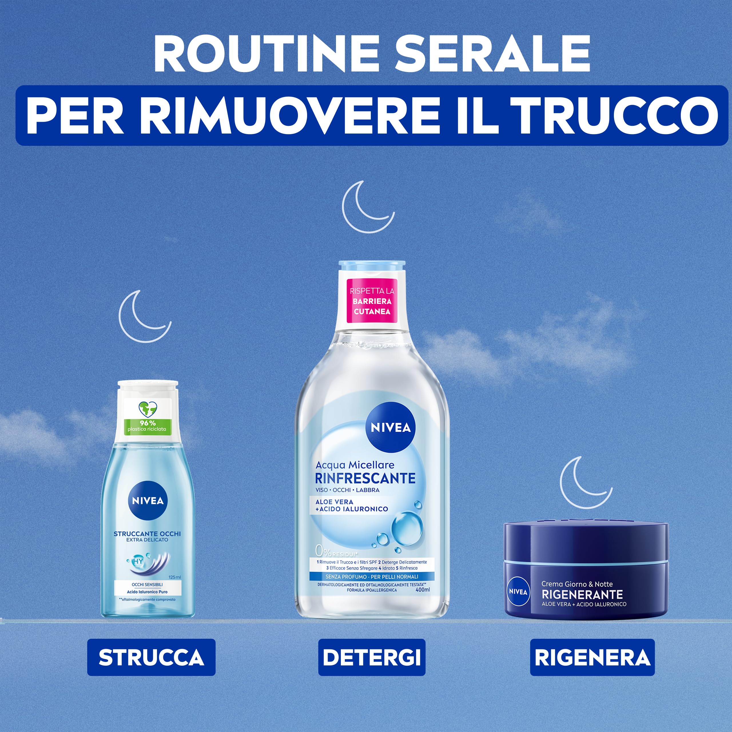 NIVEA Struccante Occhi Extra Delicato 6 x 125 ml, Struccante bifasico per trucco e mascara, Olio struccante con Acido Ialuronico Puro, Non irrita, Senza profumo, Per occhi sensibili