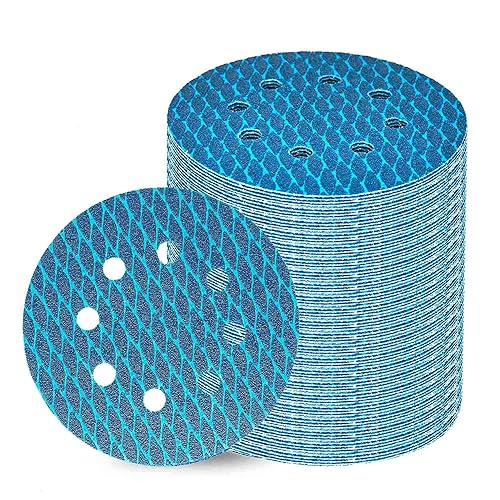 Miniatura 13 de Papel de lija de escamas de pescado de 5 pulgadas, 8 agujeros, disco de lijado de gancho y bucle, papel de arena 60/80/120/180/240/320/400, grano